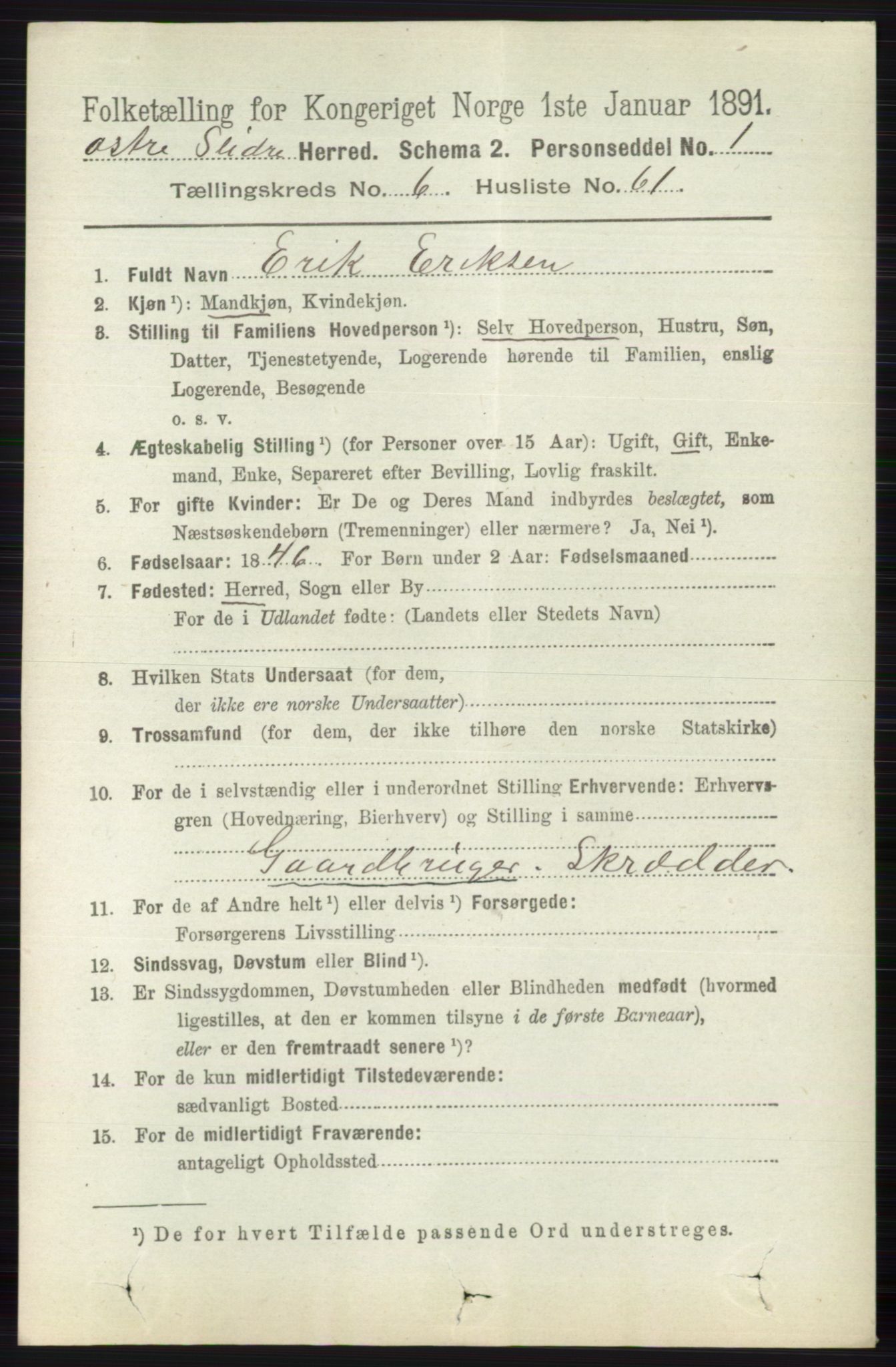 RA, 1891 census for 0544 Øystre Slidre, 1891, p. 2112