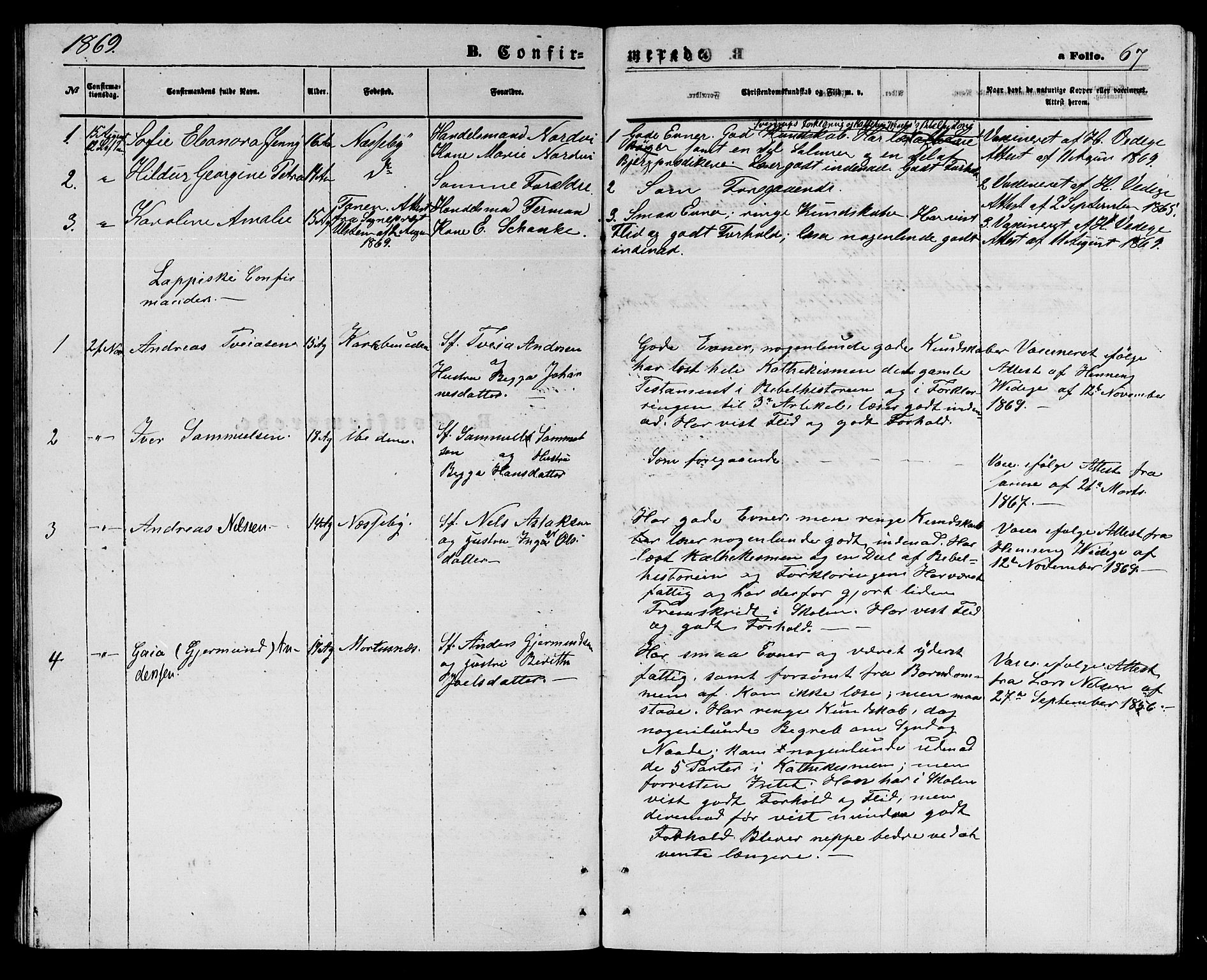 Nesseby sokneprestkontor, SATØ/S-1330/H/Hb/L0003klokker: Parish register (copy) no. 3, 1869-1876, p. 67