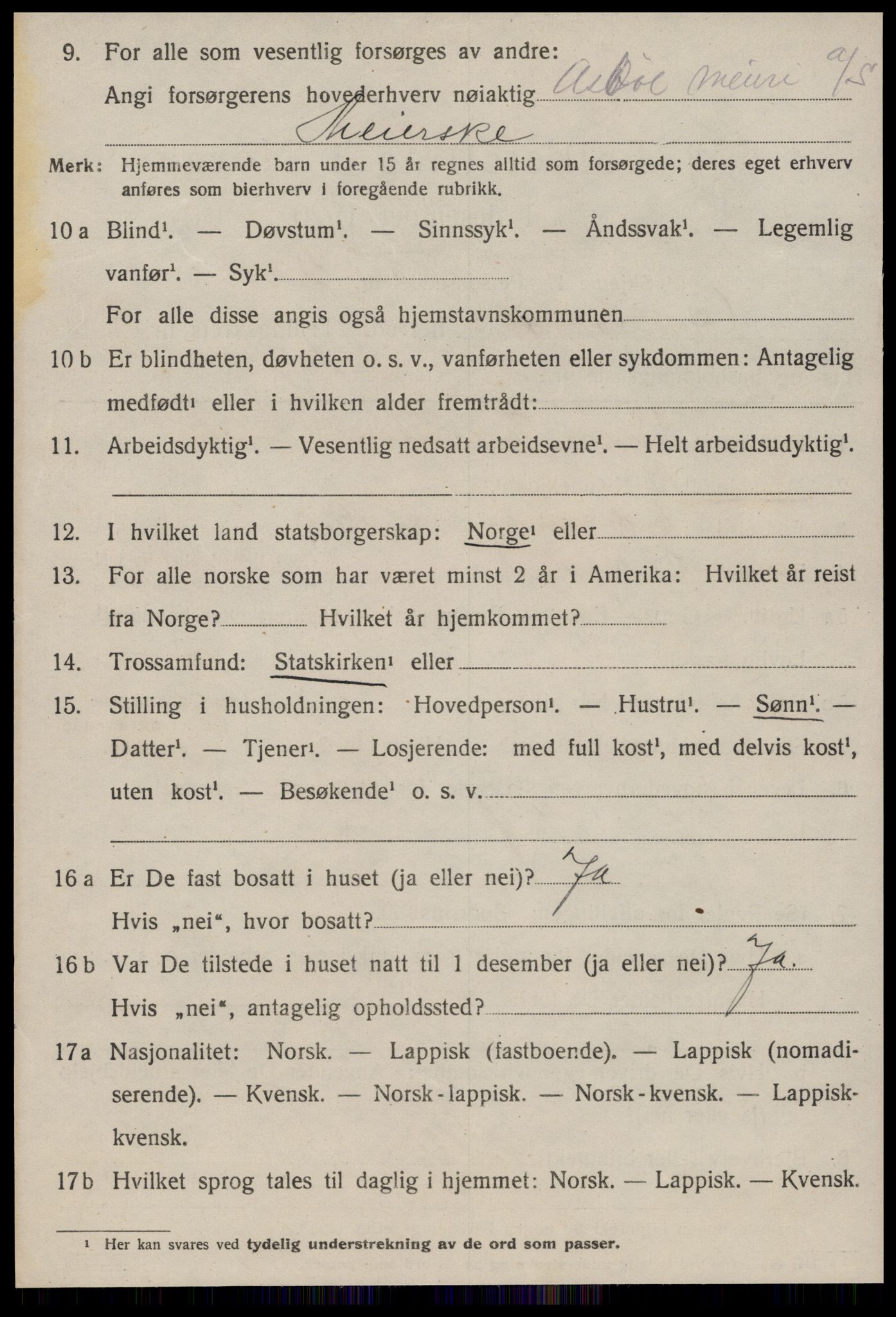 SAT, 1920 census for Orkland, 1920, p. 3333