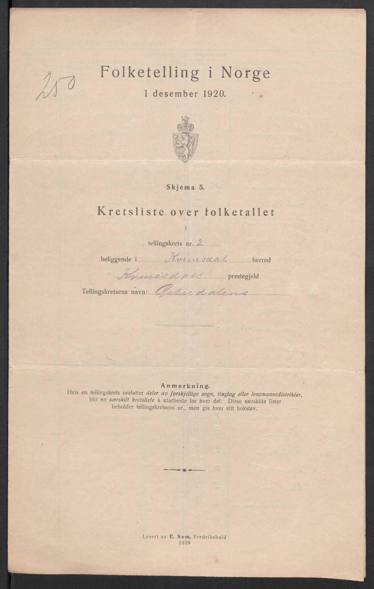 SAK, 1920 census for Kvinesdal, 1920, p. 12