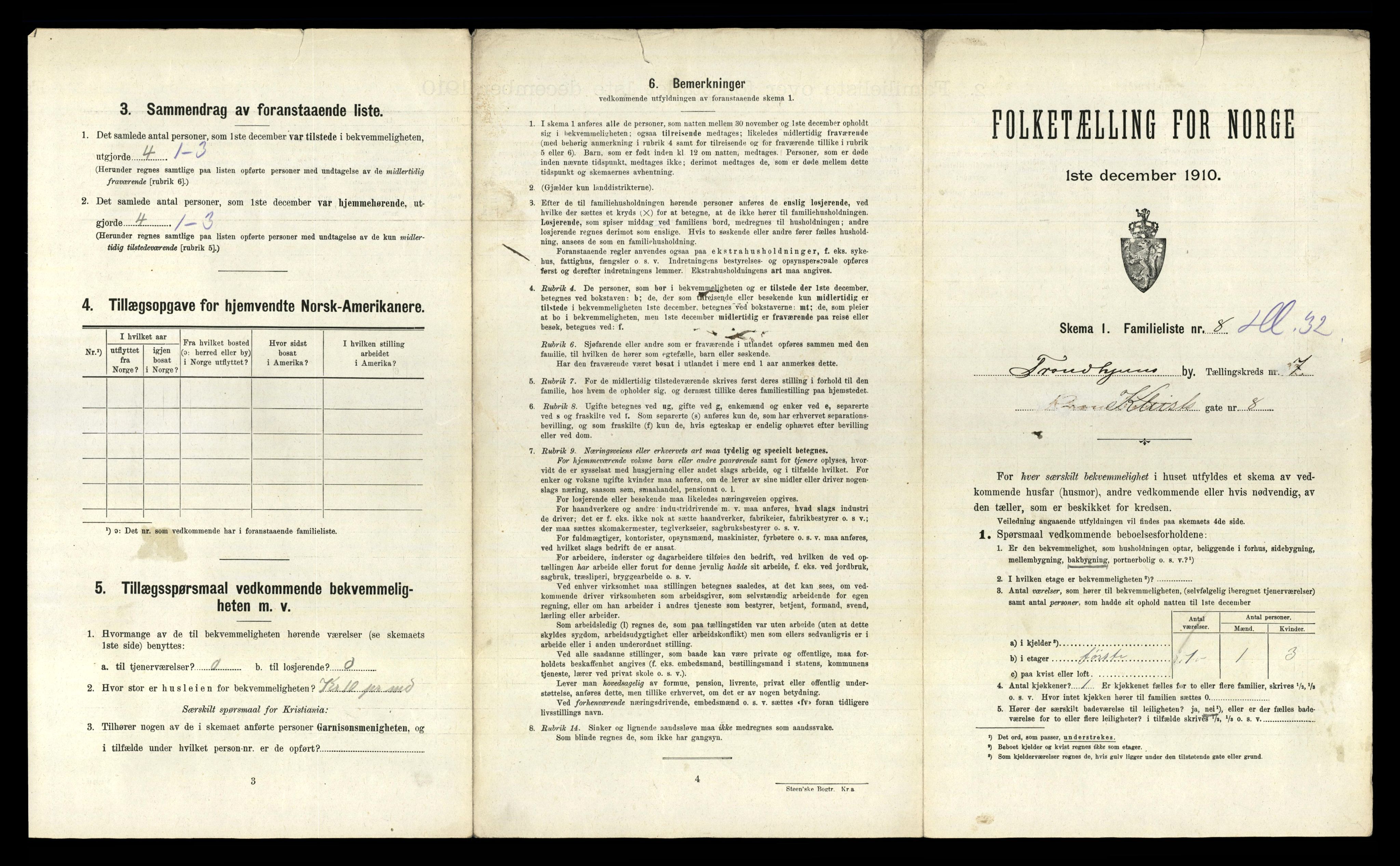 RA, 1910 census for Trondheim, 1910, p. 3305