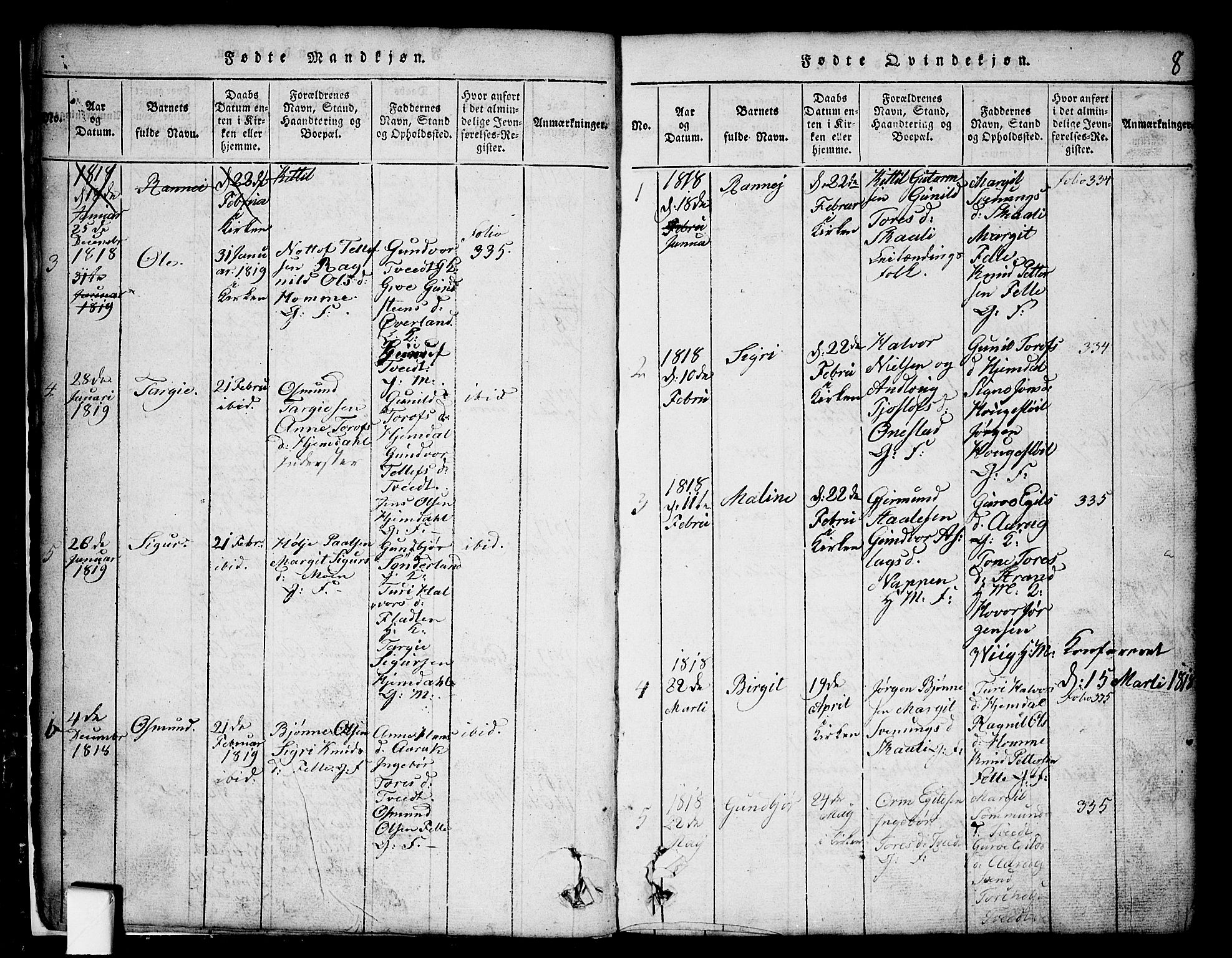 Nissedal kirkebøker, SAKO/A-288/G/Gb/L0001: Parish register (copy) no. II 1, 1814-1862, p. 8