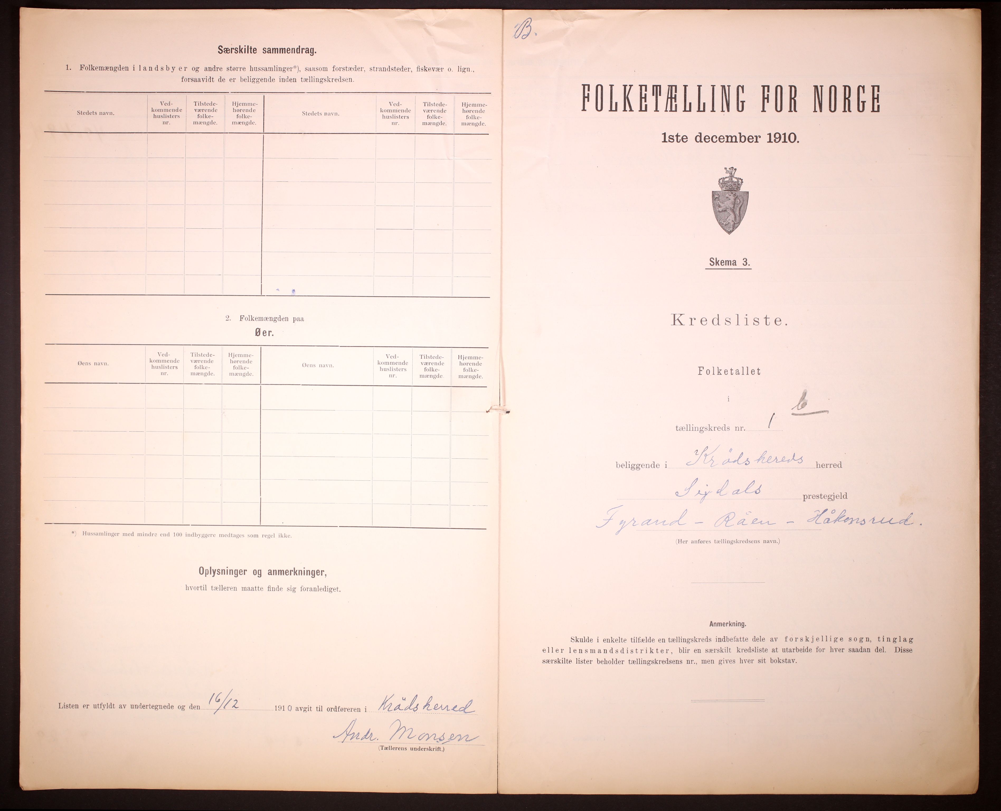 RA, 1910 census for Krødsherad, 1910, p. 6