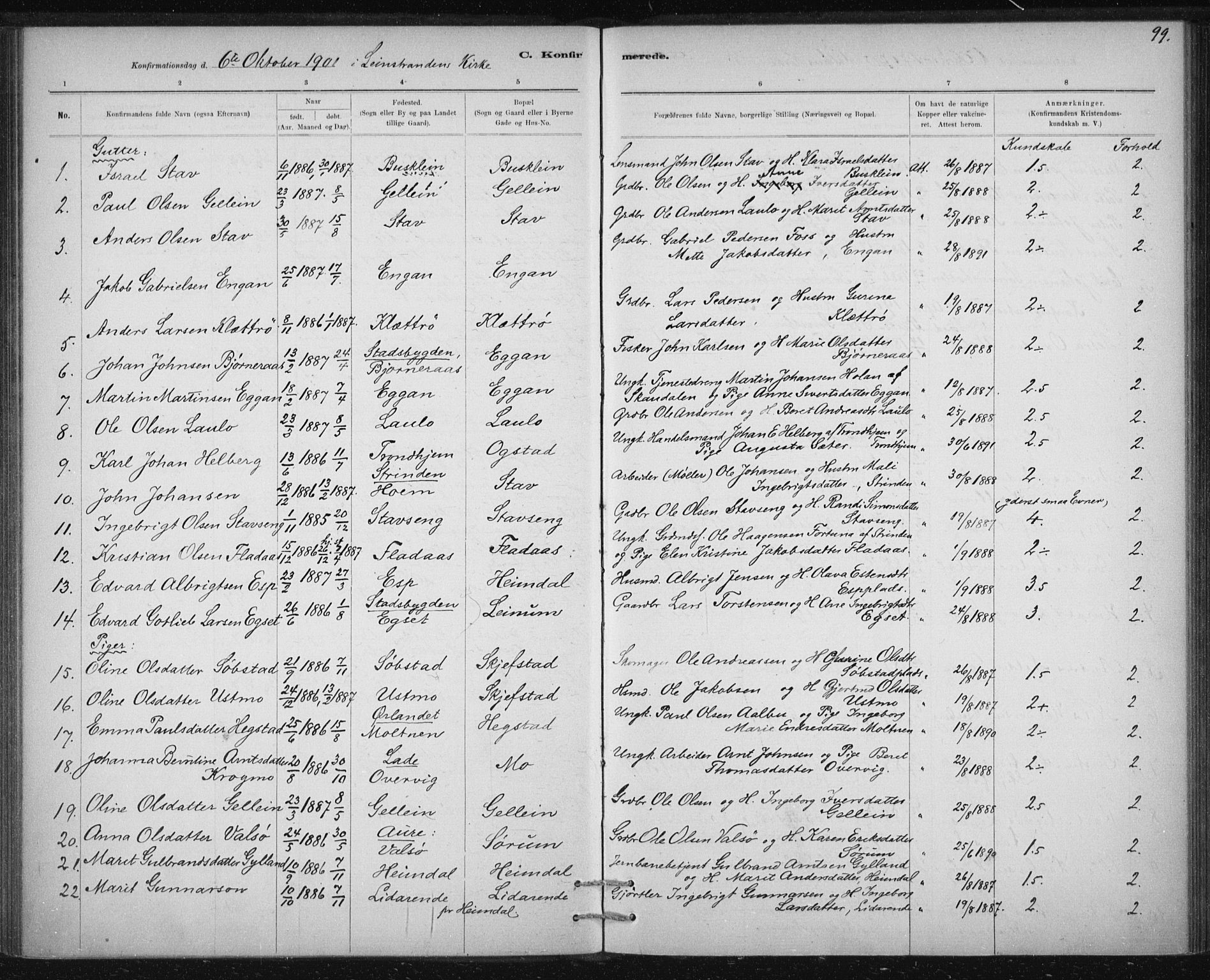 Ministerialprotokoller, klokkerbøker og fødselsregistre - Sør-Trøndelag, SAT/A-1456/613/L0392: Parish register (official) no. 613A01, 1887-1906, p. 99