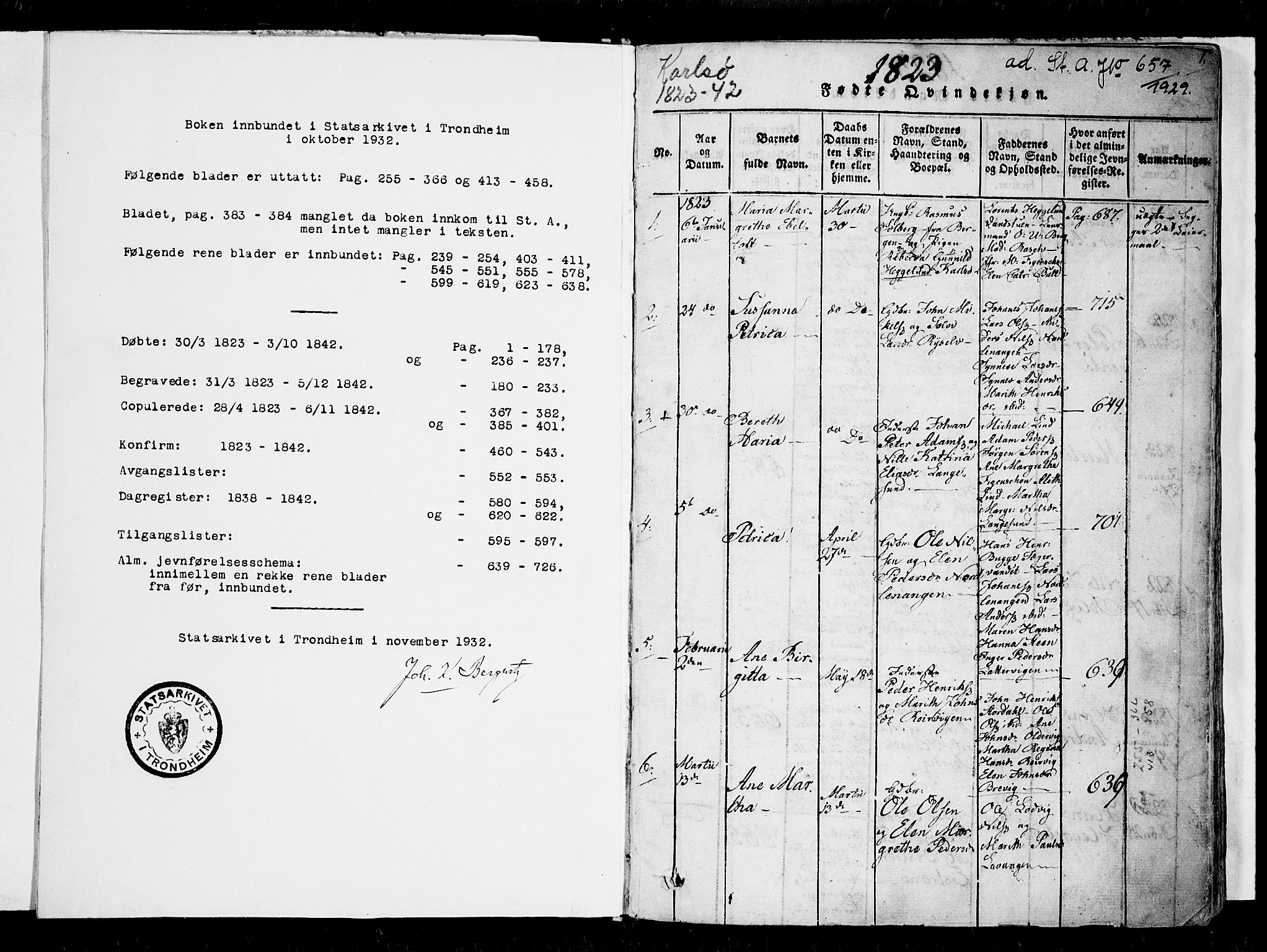 Karlsøy sokneprestembete, SATØ/S-1299/H/Ha/Haa/L0002kirke: Parish register (official) no. 2, 1823-1842, p. 0-1