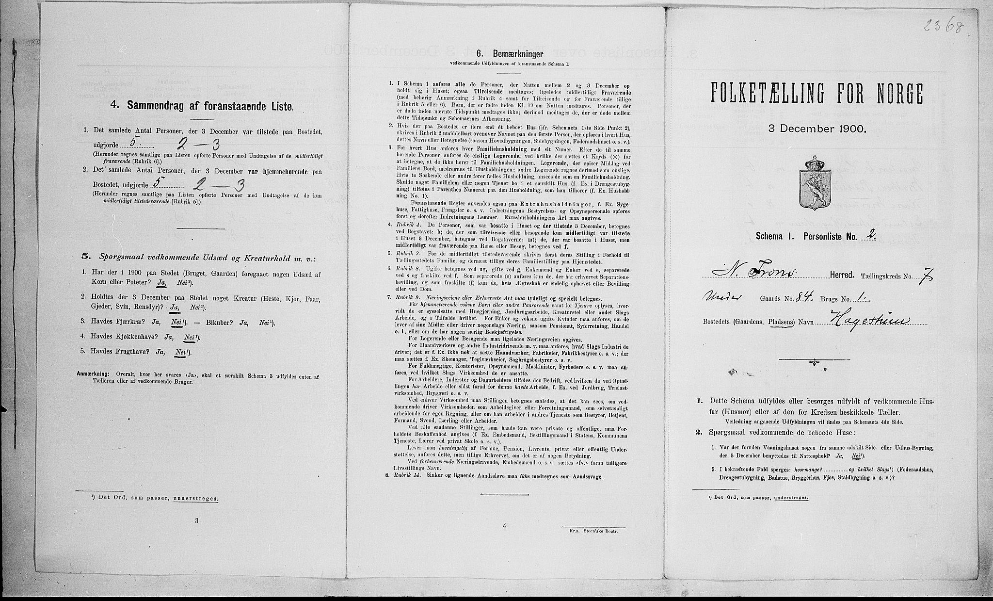 SAH, 1900 census for Nord-Fron, 1900, p. 826