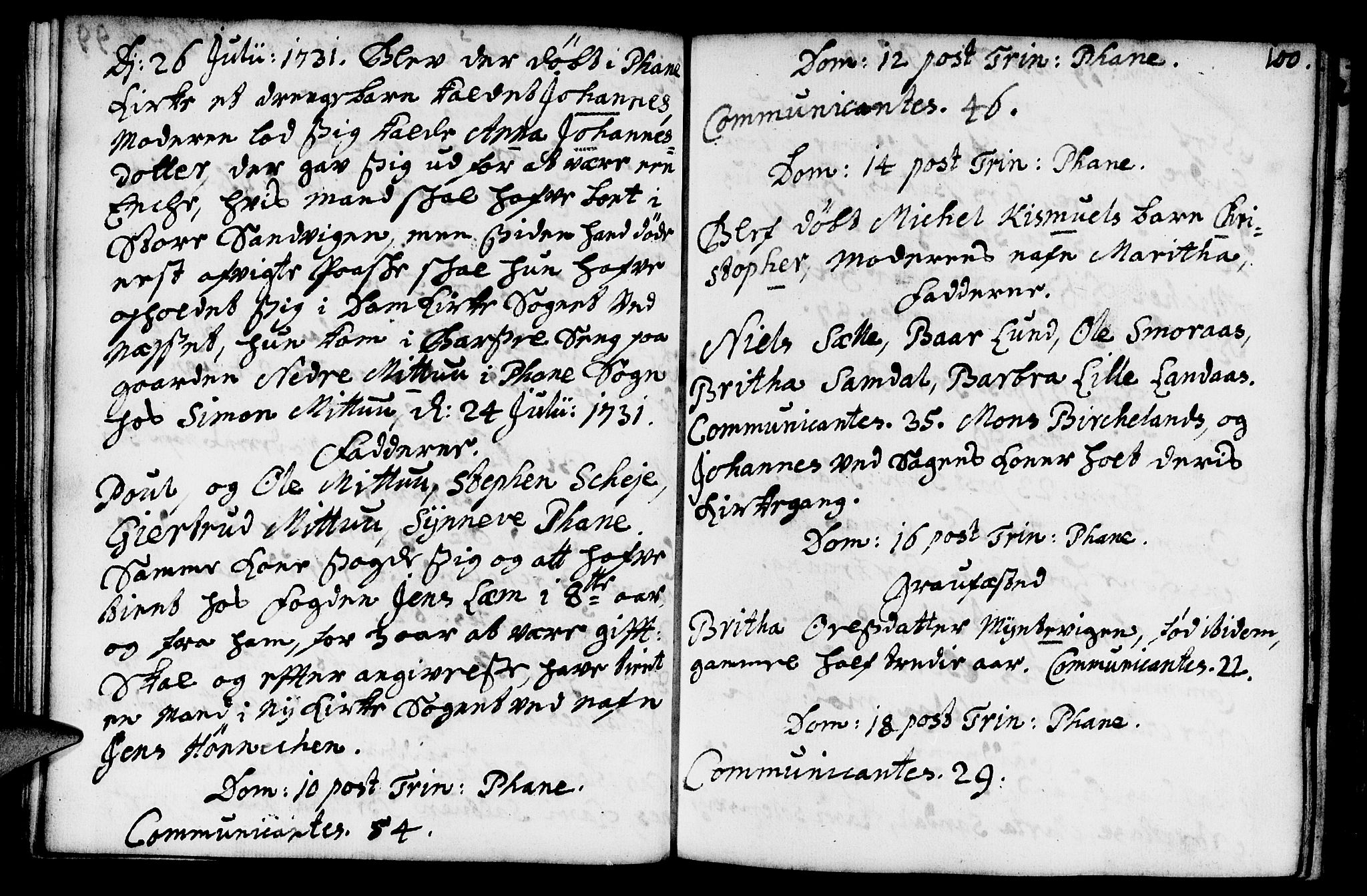 Fana Sokneprestembete, AV/SAB-A-75101/H/Haa/Haaa/L0002: Parish register (official) no. A 2, 1719-1735, p. 100