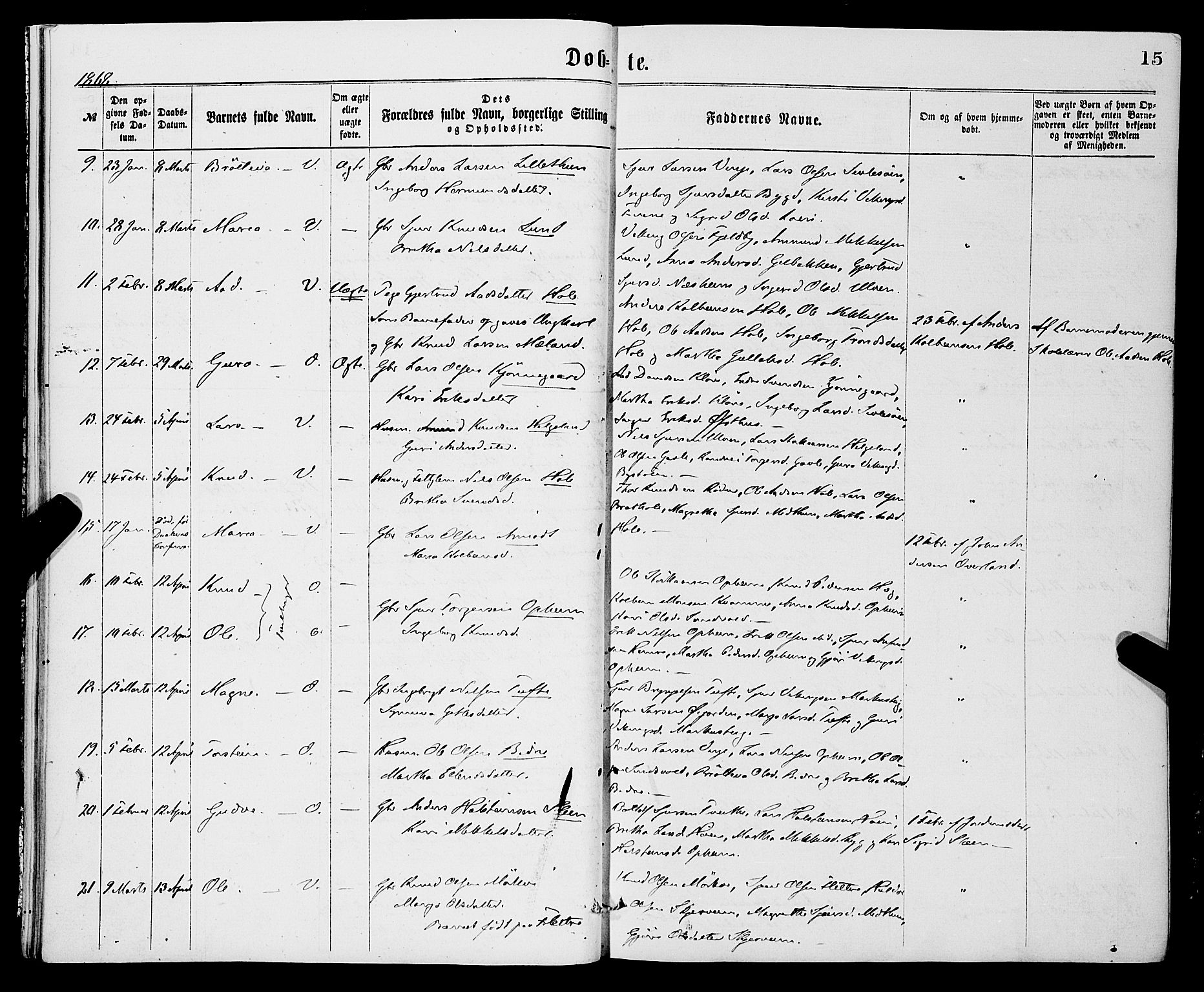 Vossestrand Sokneprestembete, SAB/A-79101/H/Haa: Parish register (official) no. A 1, 1866-1877, p. 15