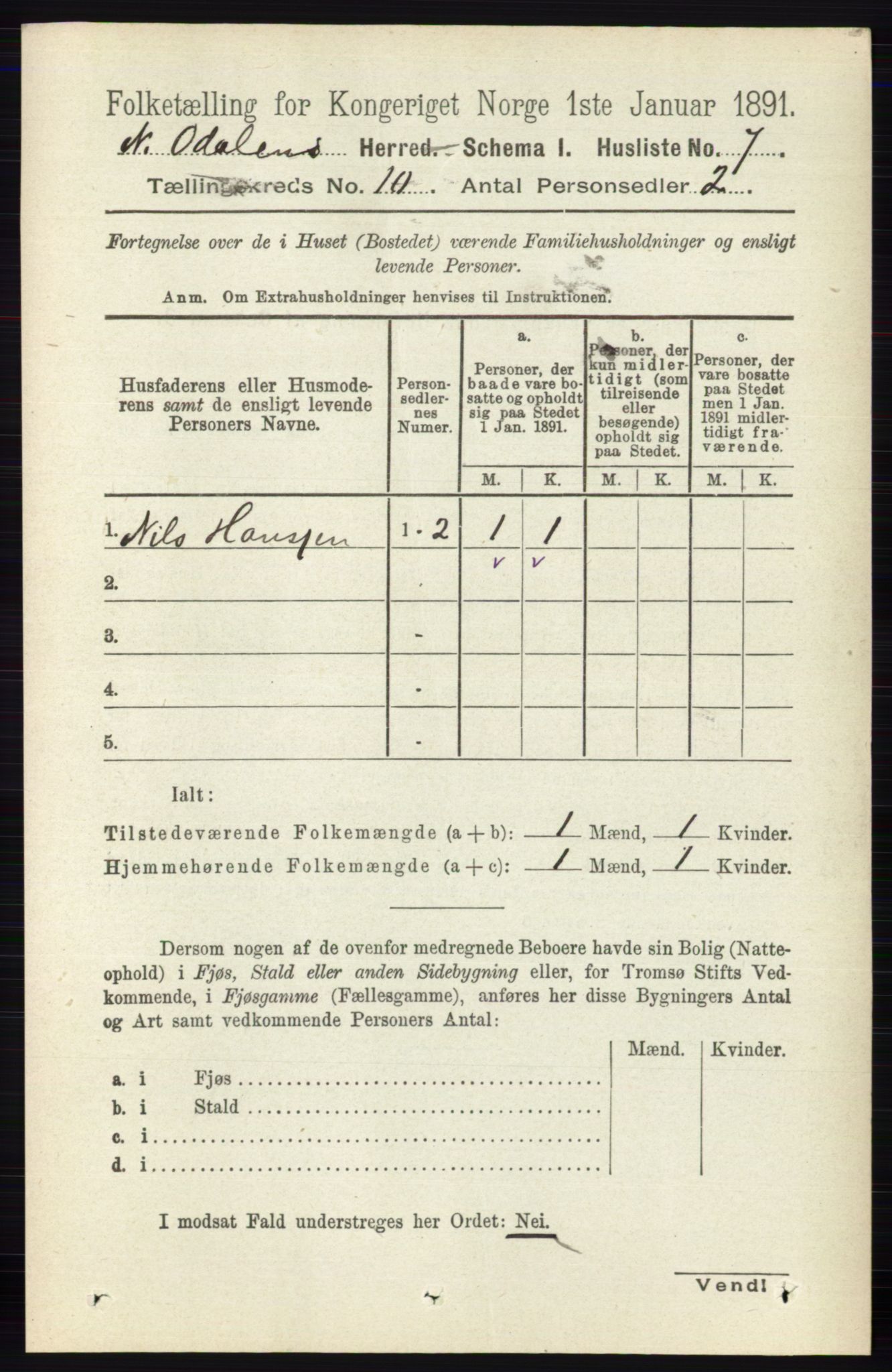 RA, 1891 census for 0418 Nord-Odal, 1891, p. 4442