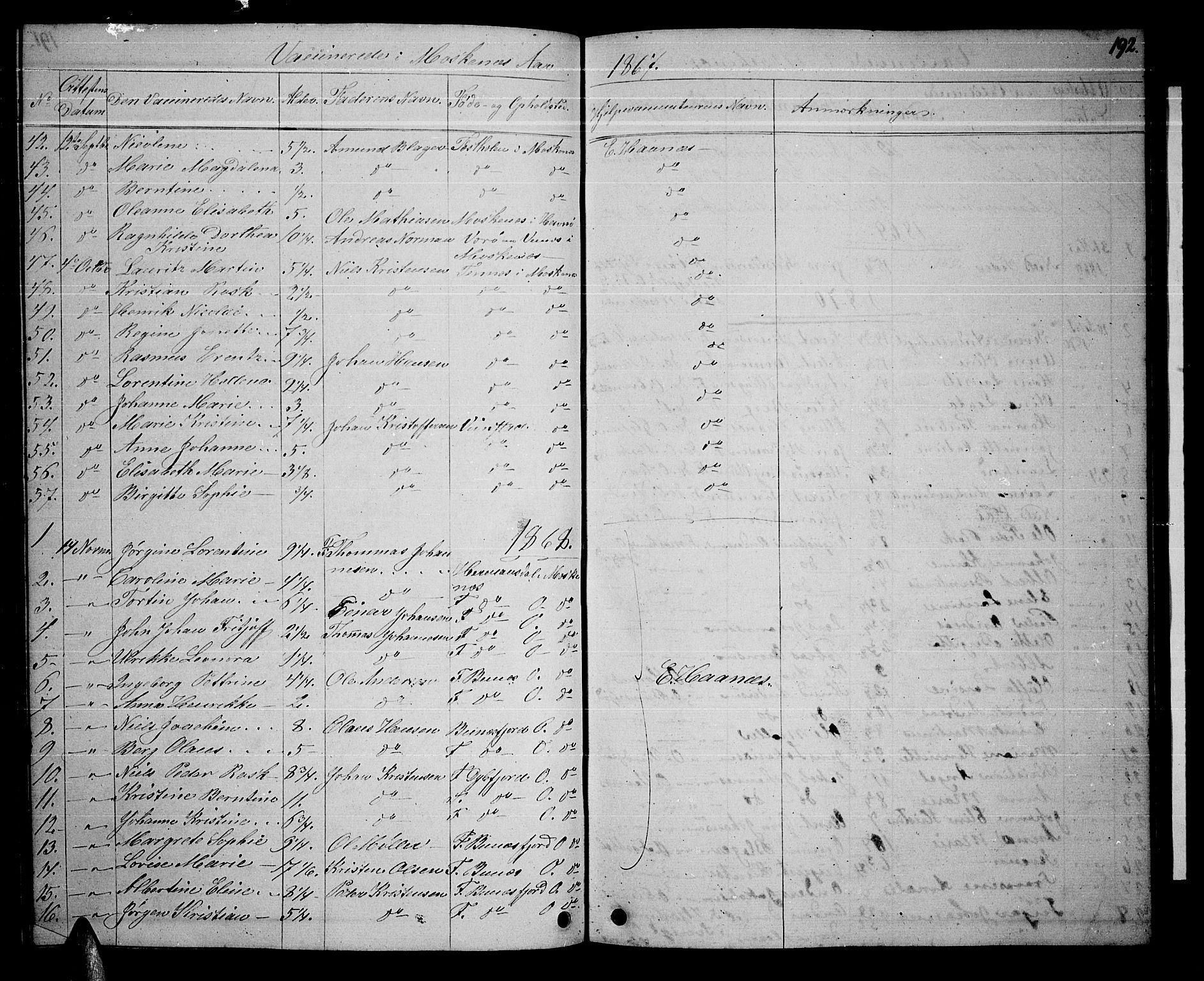 Ministerialprotokoller, klokkerbøker og fødselsregistre - Nordland, AV/SAT-A-1459/886/L1224: Parish register (copy) no. 886C01, 1843-1873, p. 192