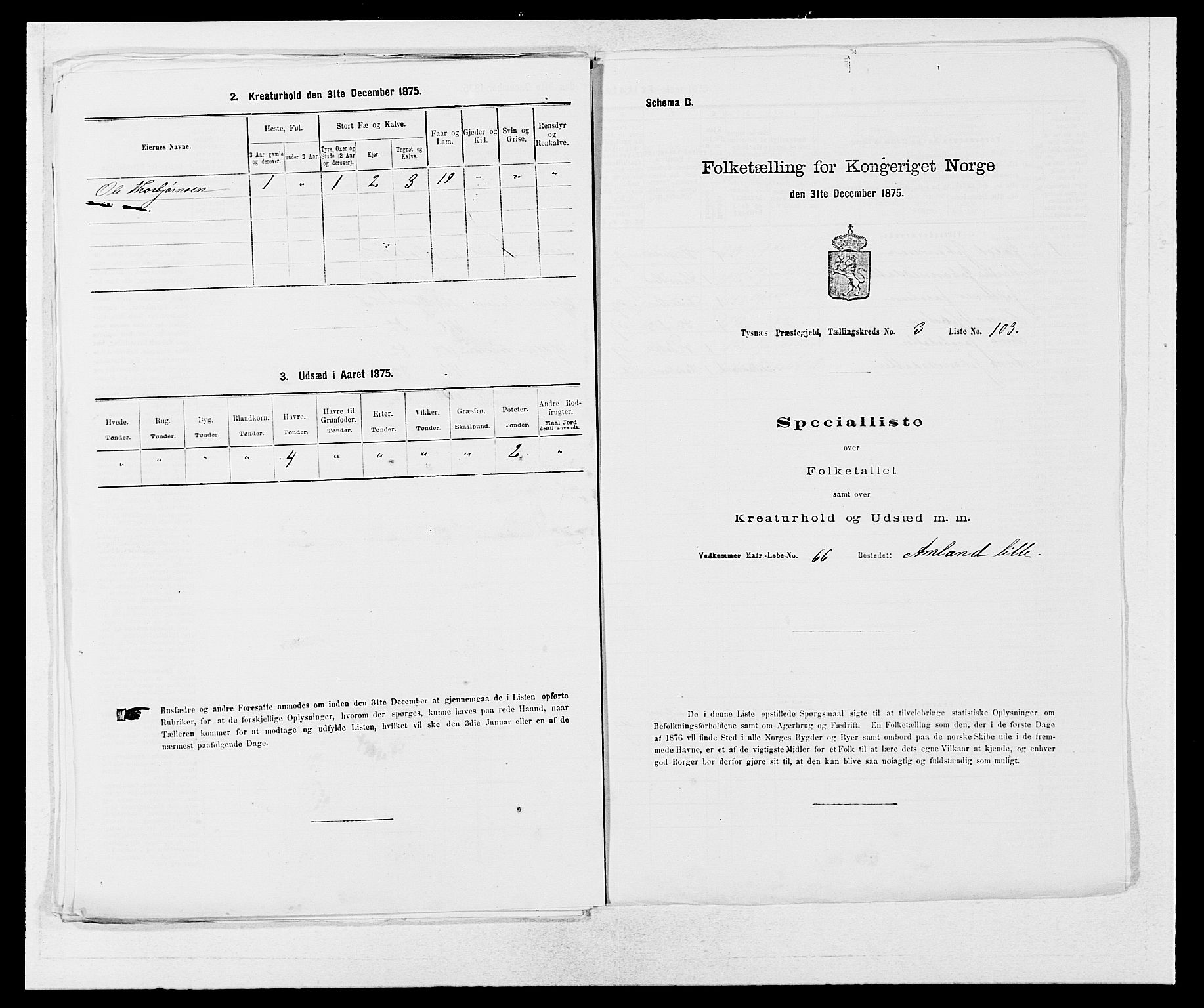 SAB, 1875 census for 1223P Tysnes, 1875, p. 424