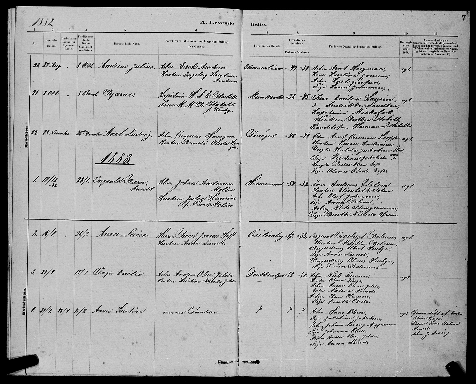 Ministerialprotokoller, klokkerbøker og fødselsregistre - Sør-Trøndelag, SAT/A-1456/611/L0354: Parish register (copy) no. 611C02, 1881-1896, p. 7