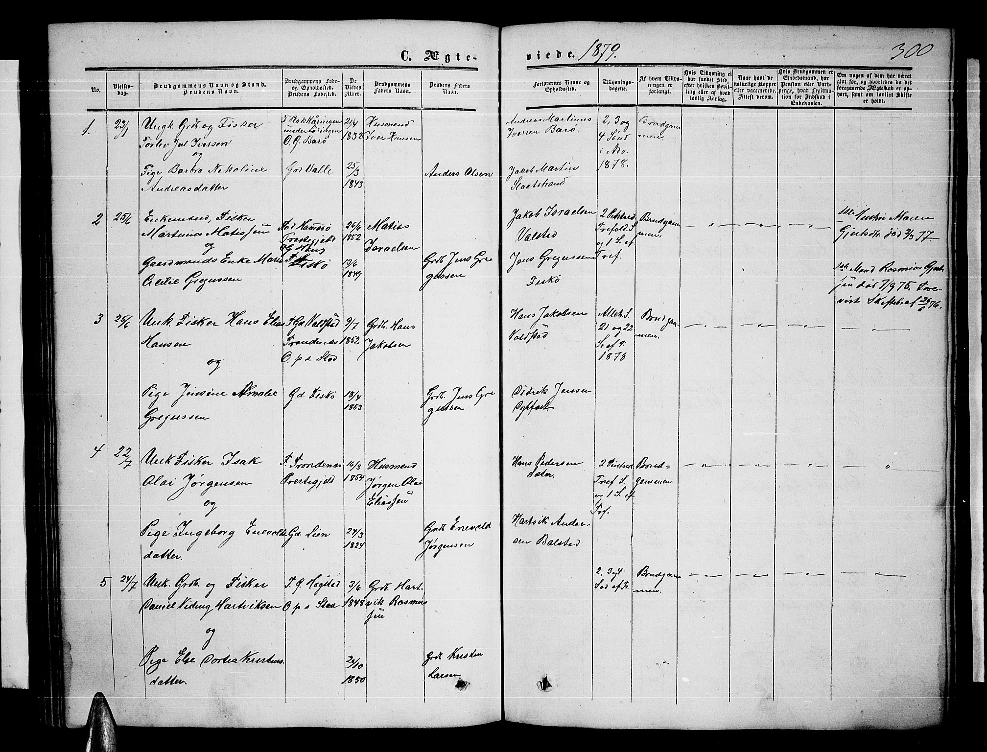 Ministerialprotokoller, klokkerbøker og fødselsregistre - Nordland, AV/SAT-A-1459/872/L1046: Parish register (copy) no. 872C02, 1852-1879, p. 300