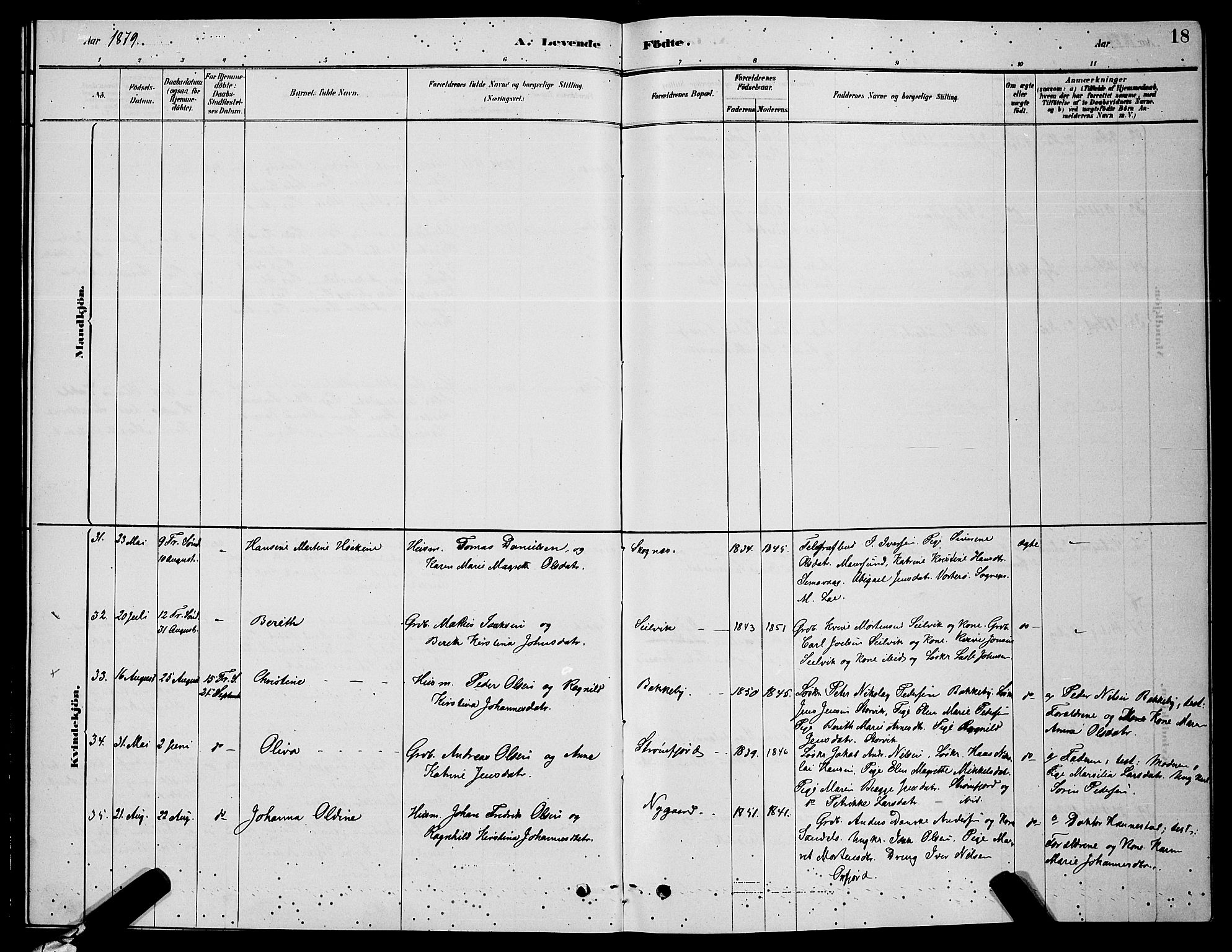 Skjervøy sokneprestkontor, AV/SATØ-S-1300/H/Ha/Hab/L0006klokker: Parish register (copy) no. 6, 1878-1888, p. 18