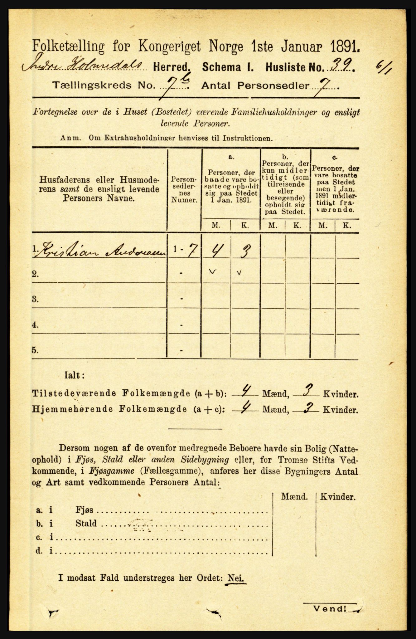 RA, 1891 census for 1430 Indre Holmedal, 1891, p. 3028