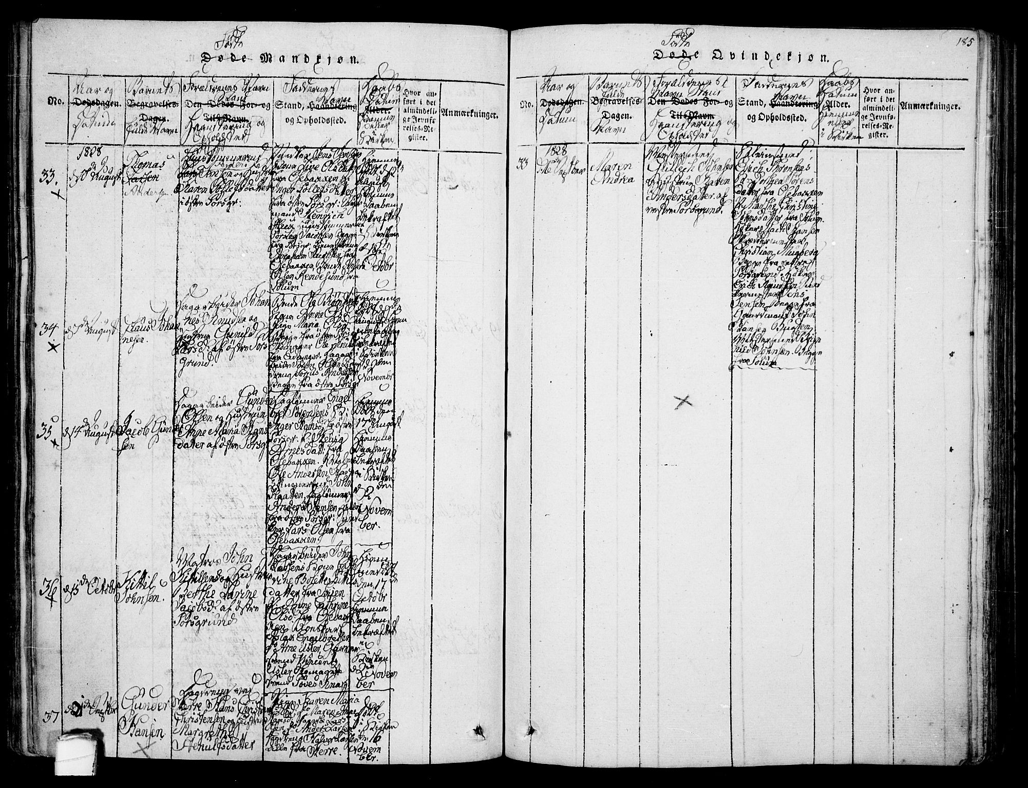 Porsgrunn kirkebøker , AV/SAKO-A-104/F/Fa/L0004: Parish register (official) no. 4, 1814-1828, p. 185