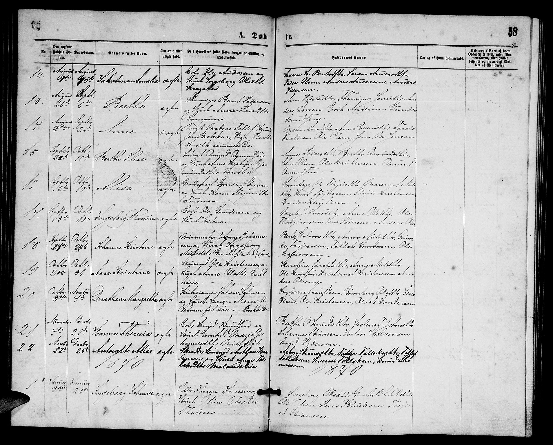 Austre Moland sokneprestkontor, SAK/1111-0001/F/Fb/Fba/L0002: Parish register (copy) no. B 2, 1869-1879, p. 58