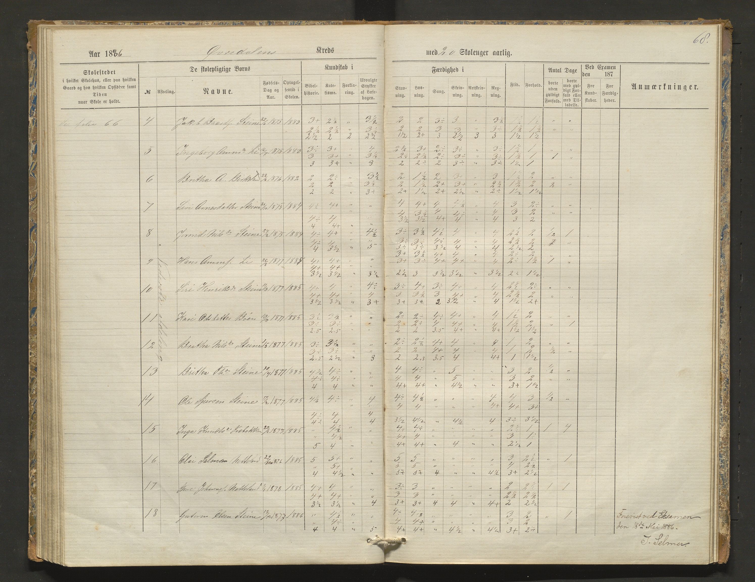 Kvam herad. Barneskulane, IKAH/1238-231/F/Fa/L0003: Skuleprotokoll for Øvredalen og Vikøy krinsar, 1877-1889, p. 68