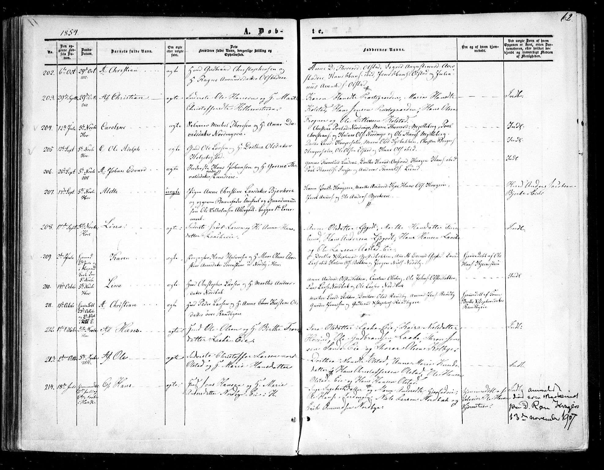 Ullensaker prestekontor Kirkebøker, SAO/A-10236a/F/Fa/L0015.a: Parish register (official) no. I 15A, 1851-1862, p. 62