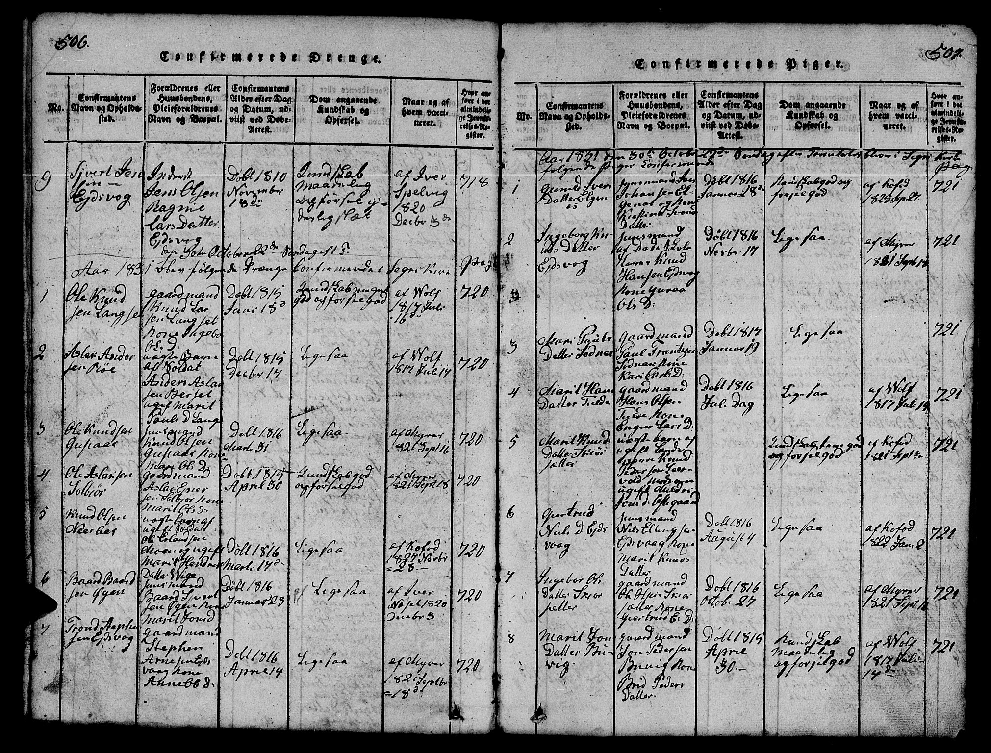 Ministerialprotokoller, klokkerbøker og fødselsregistre - Møre og Romsdal, SAT/A-1454/551/L0629: Parish register (copy) no. 551C01, 1818-1839, p. 506-507