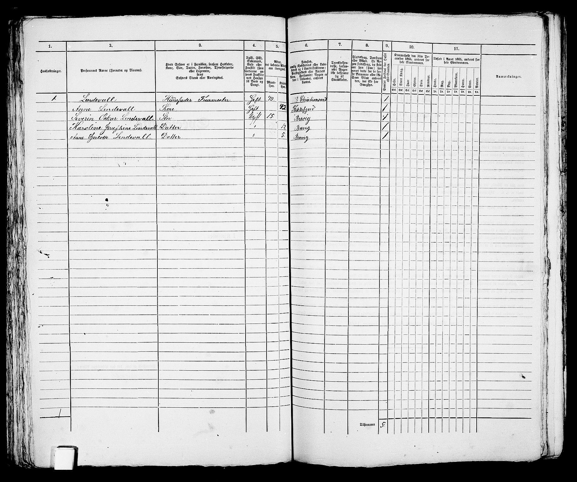 RA, 1865 census for Brevik, 1865, p. 167