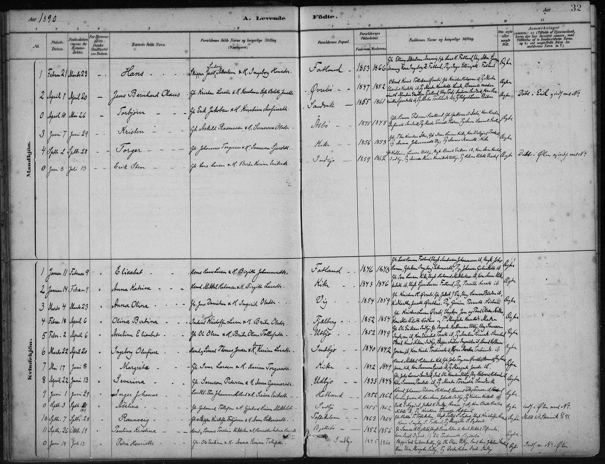 Fjelberg sokneprestembete, SAB/A-75201/H/Haa: Parish register (official) no. B  1, 1879-1919, p. 32
