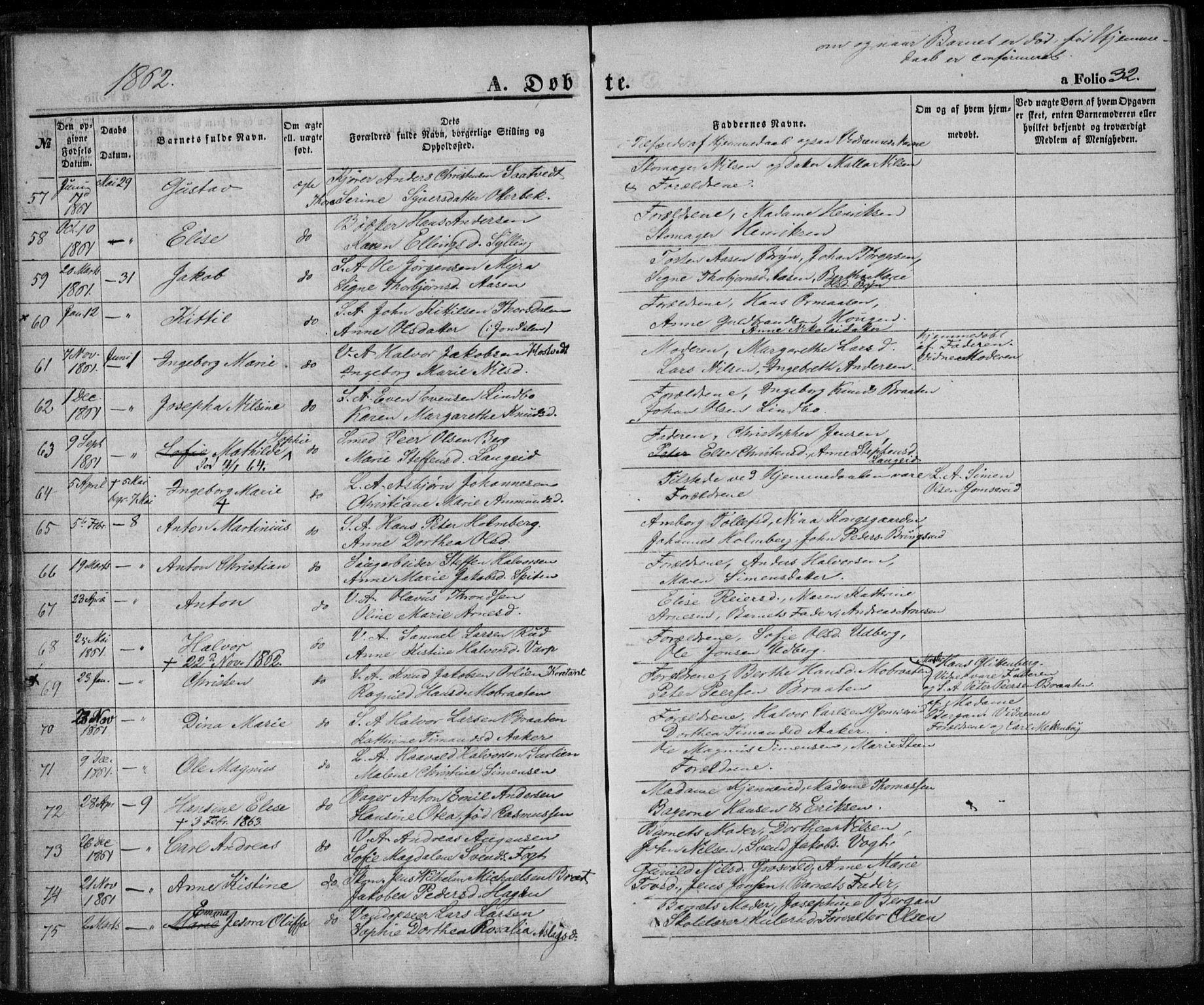 Kongsberg kirkebøker, AV/SAKO-A-22/G/Ga/L0003: Parish register (copy) no. 3, 1859-1875, p. 32