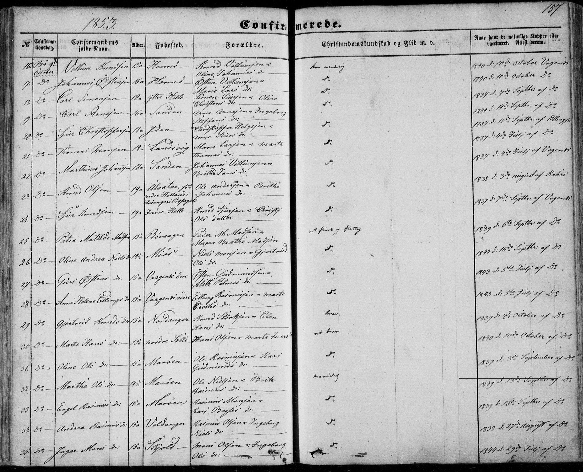 Manger sokneprestembete, SAB/A-76801/H/Haa: Parish register (official) no. A 6, 1849-1859, p. 157