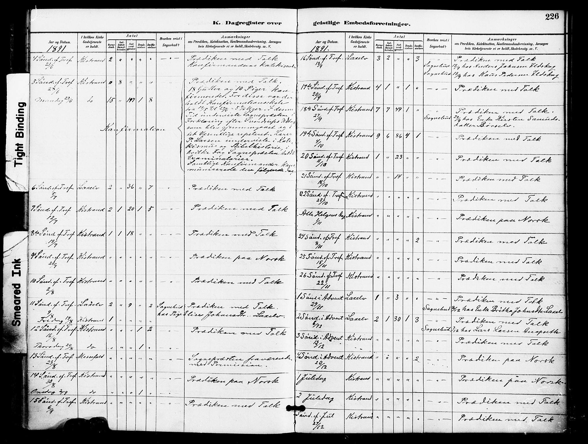 Kistrand/Porsanger sokneprestembete, AV/SATØ-S-1351/H/Ha/L0008.kirke: Parish register (official) no. 8, 1890-1898, p. 226