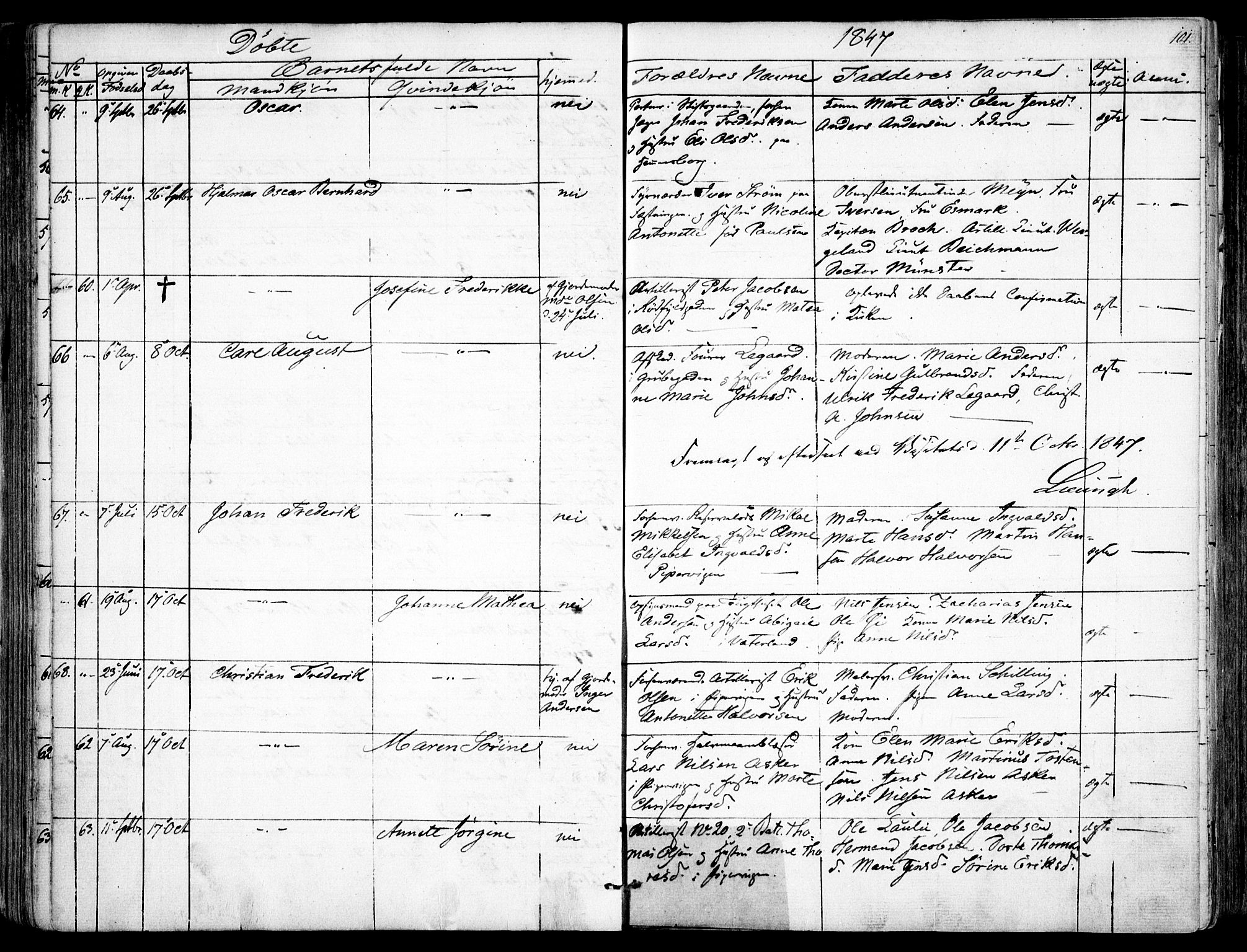 Garnisonsmenigheten Kirkebøker, SAO/A-10846/F/Fa/L0008: Parish register (official) no. 8, 1842-1859, p. 101