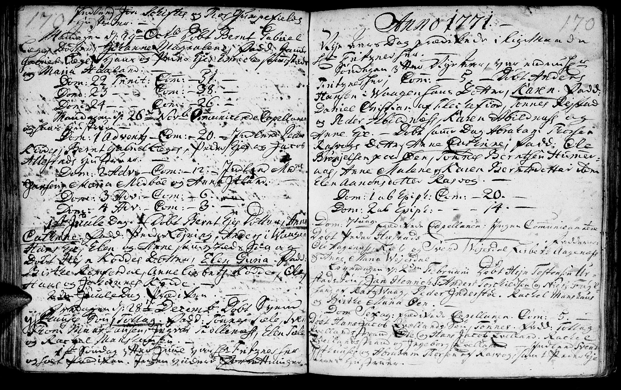 Flekkefjord sokneprestkontor, SAK/1111-0012/F/Fa/Fab/L0001: Parish register (official) no. A 1, 1750-1780, p. 170-171