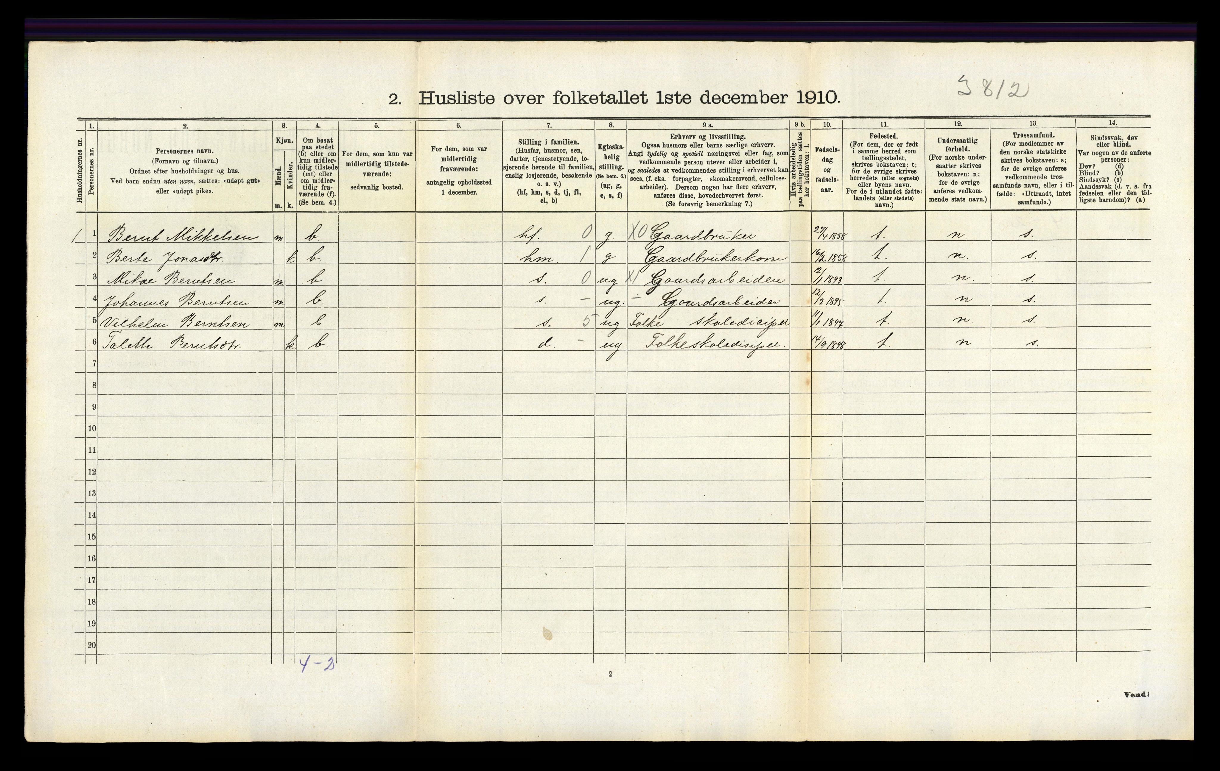 RA, 1910 census for Bakke, 1910, p. 136