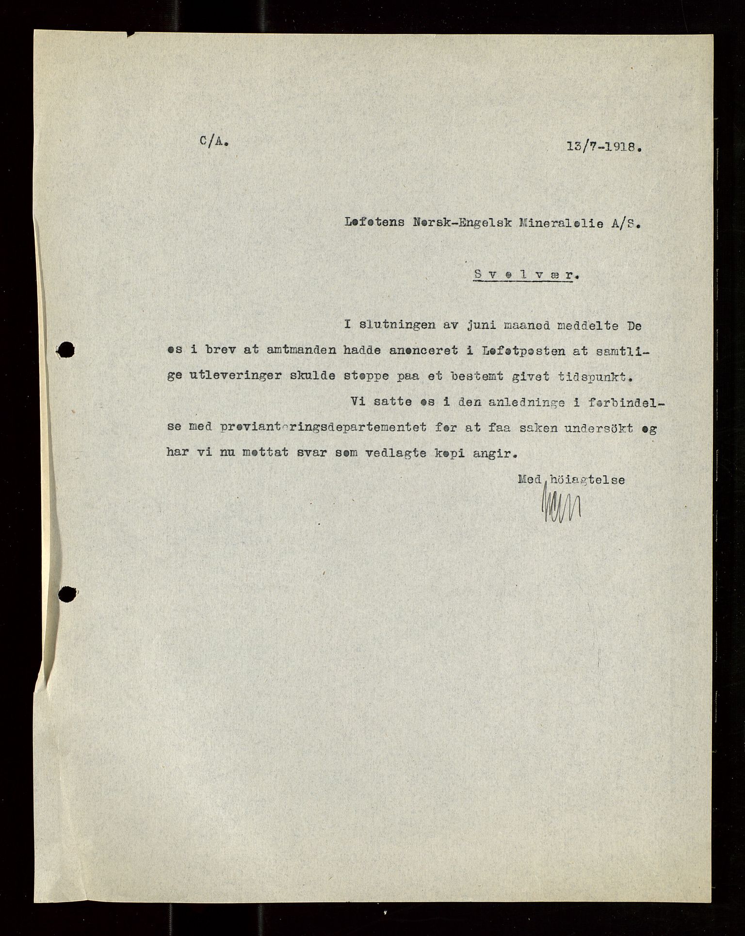 Pa 1521 - A/S Norske Shell, AV/SAST-A-101915/E/Ea/Eaa/L0021: Sjefskorrespondanse, 1918, p. 182