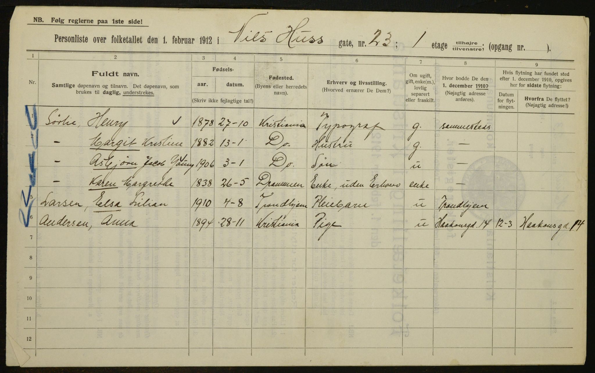 OBA, Municipal Census 1912 for Kristiania, 1912, p. 71701