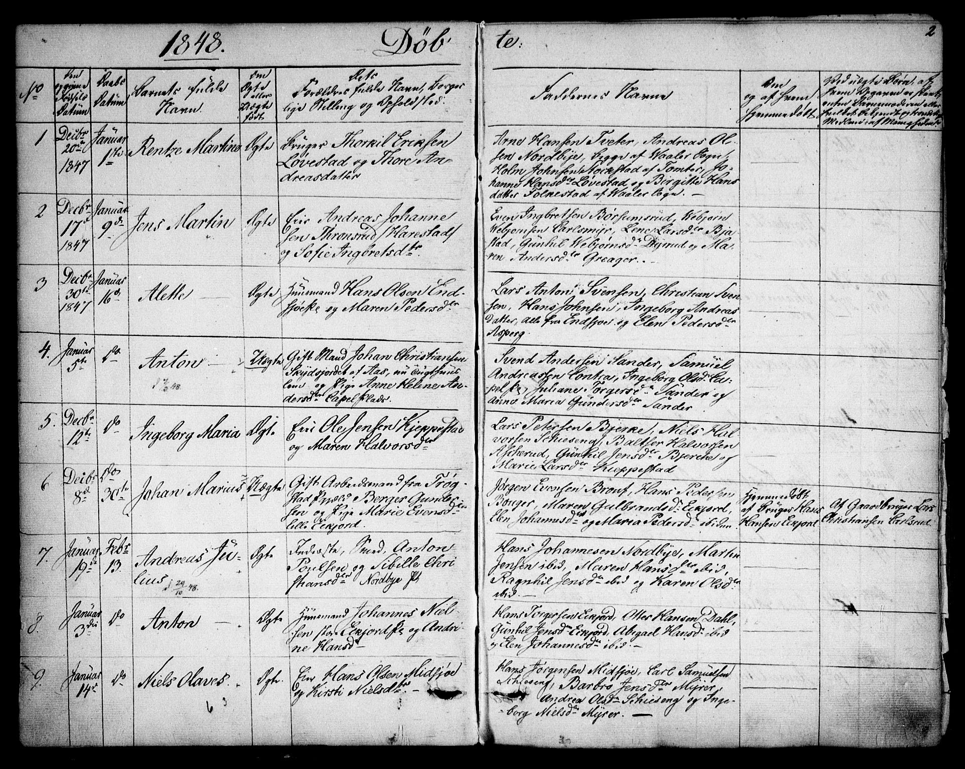 Kråkstad prestekontor Kirkebøker, AV/SAO-A-10125a/F/Fa/L0006: Parish register (official) no. I 6, 1848-1857, p. 2