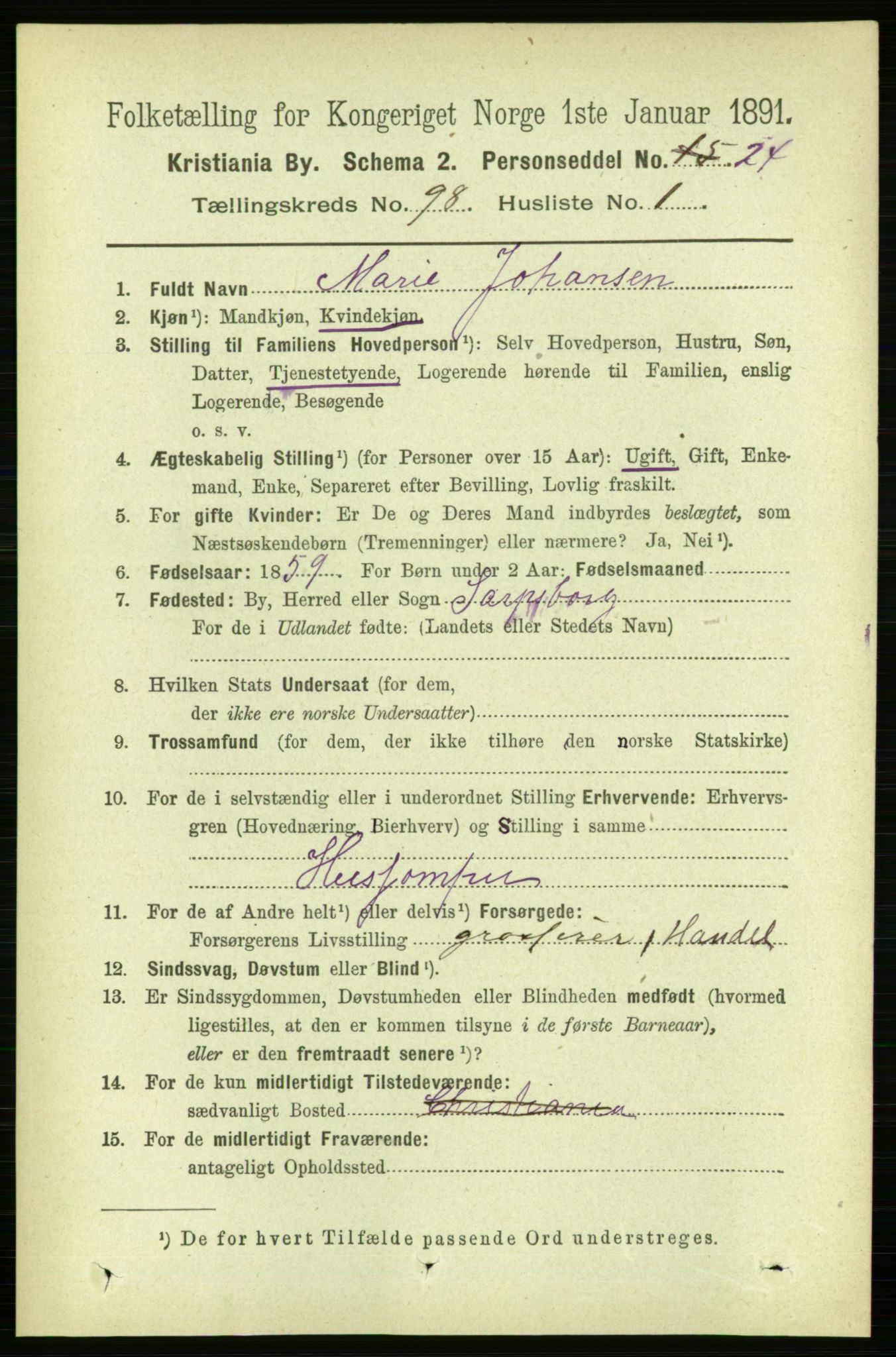 RA, 1891 census for 0301 Kristiania, 1891, p. 47723