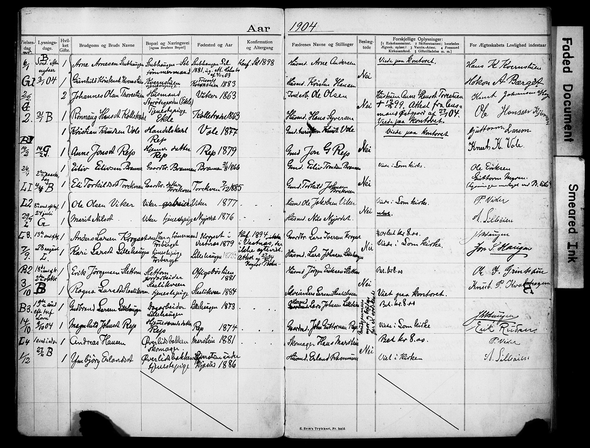 Lom prestekontor, AV/SAH-PREST-070/I/Ie/L0001/0001: Banns register no. 1, 1904-1922