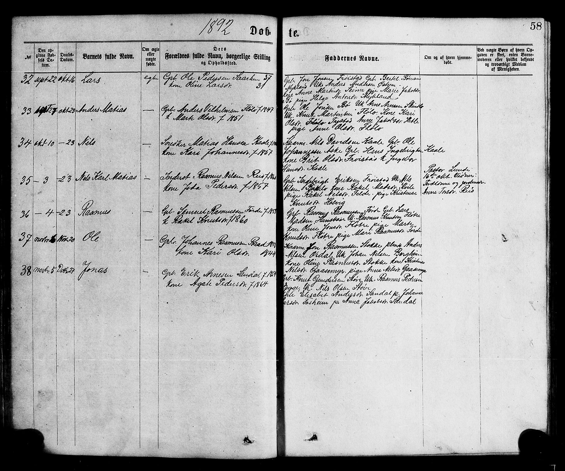 Gloppen sokneprestembete, AV/SAB-A-80101/H/Hab/Habc/L0001: Parish register (copy) no. C 1, 1872-1896, p. 58