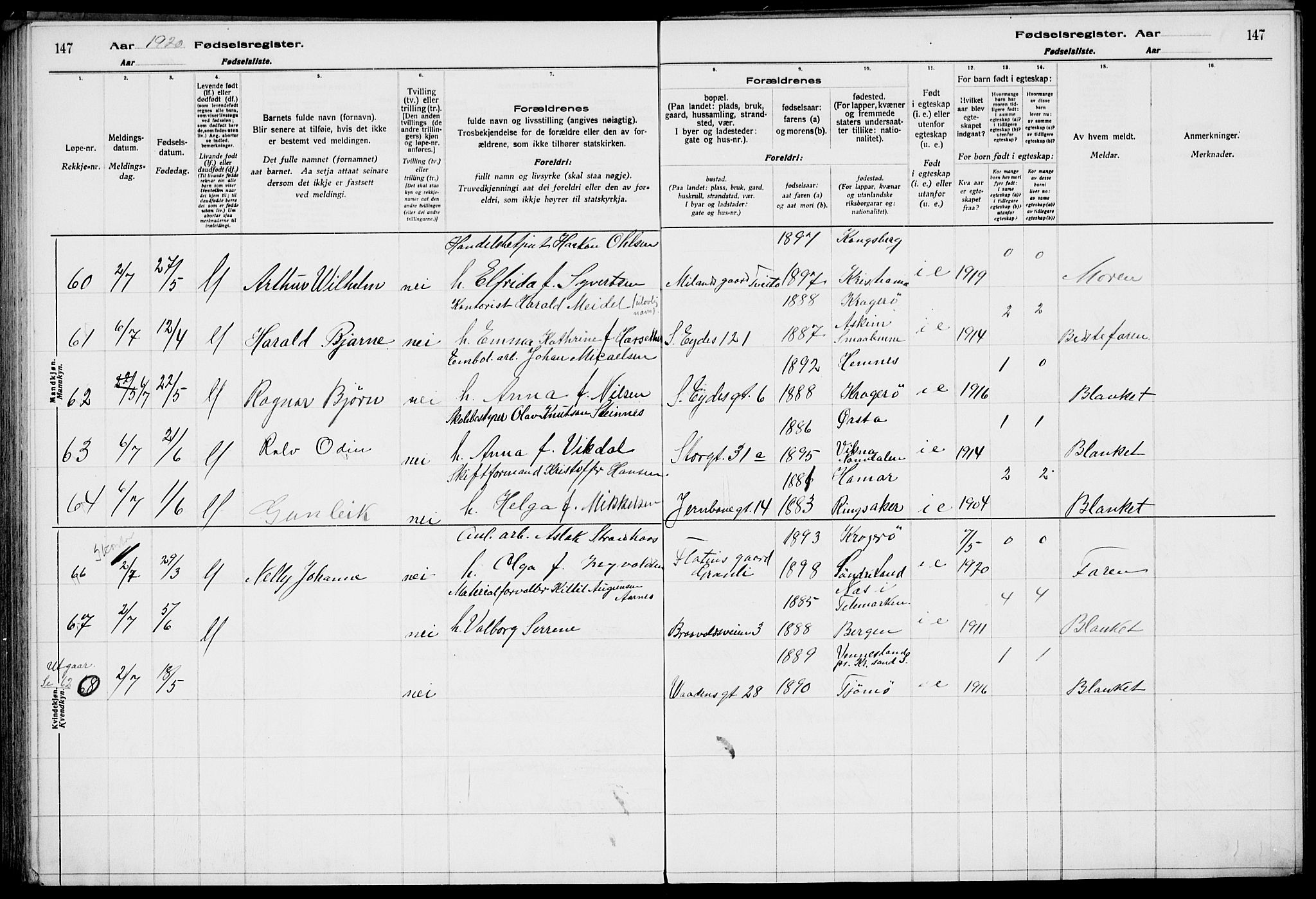 Rjukan kirkebøker, AV/SAKO-A-294/J/Ja/L0001: Birth register no. 1, 1916-1922, p. 147