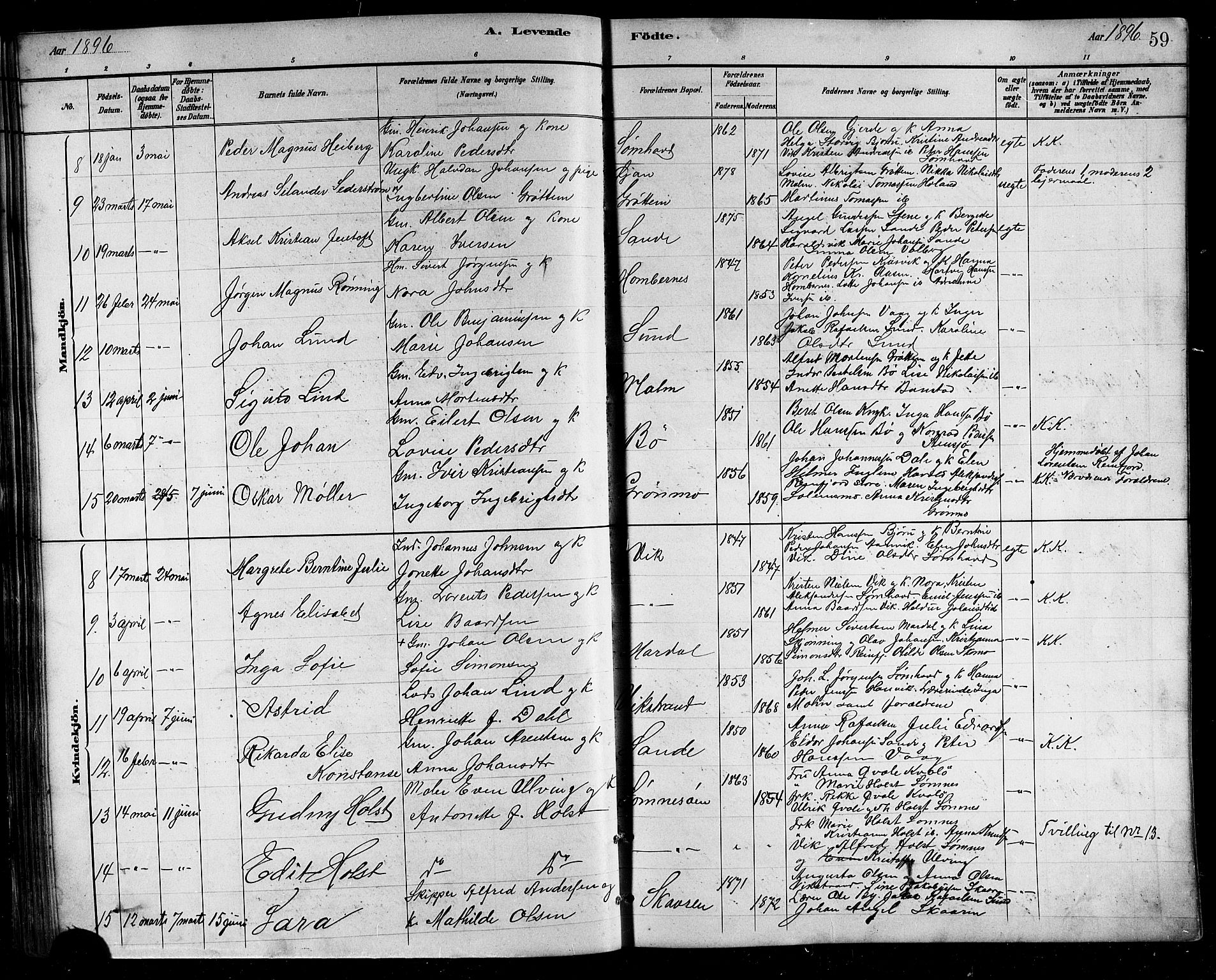 Ministerialprotokoller, klokkerbøker og fødselsregistre - Nordland, SAT/A-1459/812/L0188: Parish register (copy) no. 812C06, 1884-1912, p. 59
