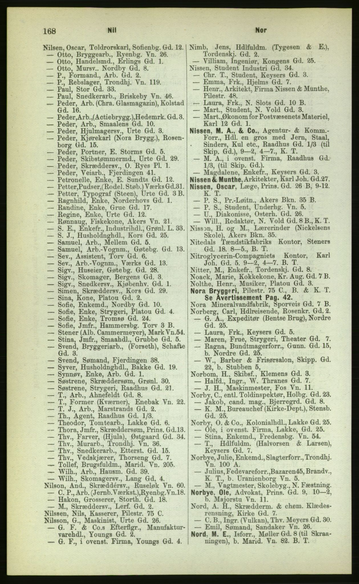 Kristiania/Oslo adressebok, PUBL/-, 1883, p. 168