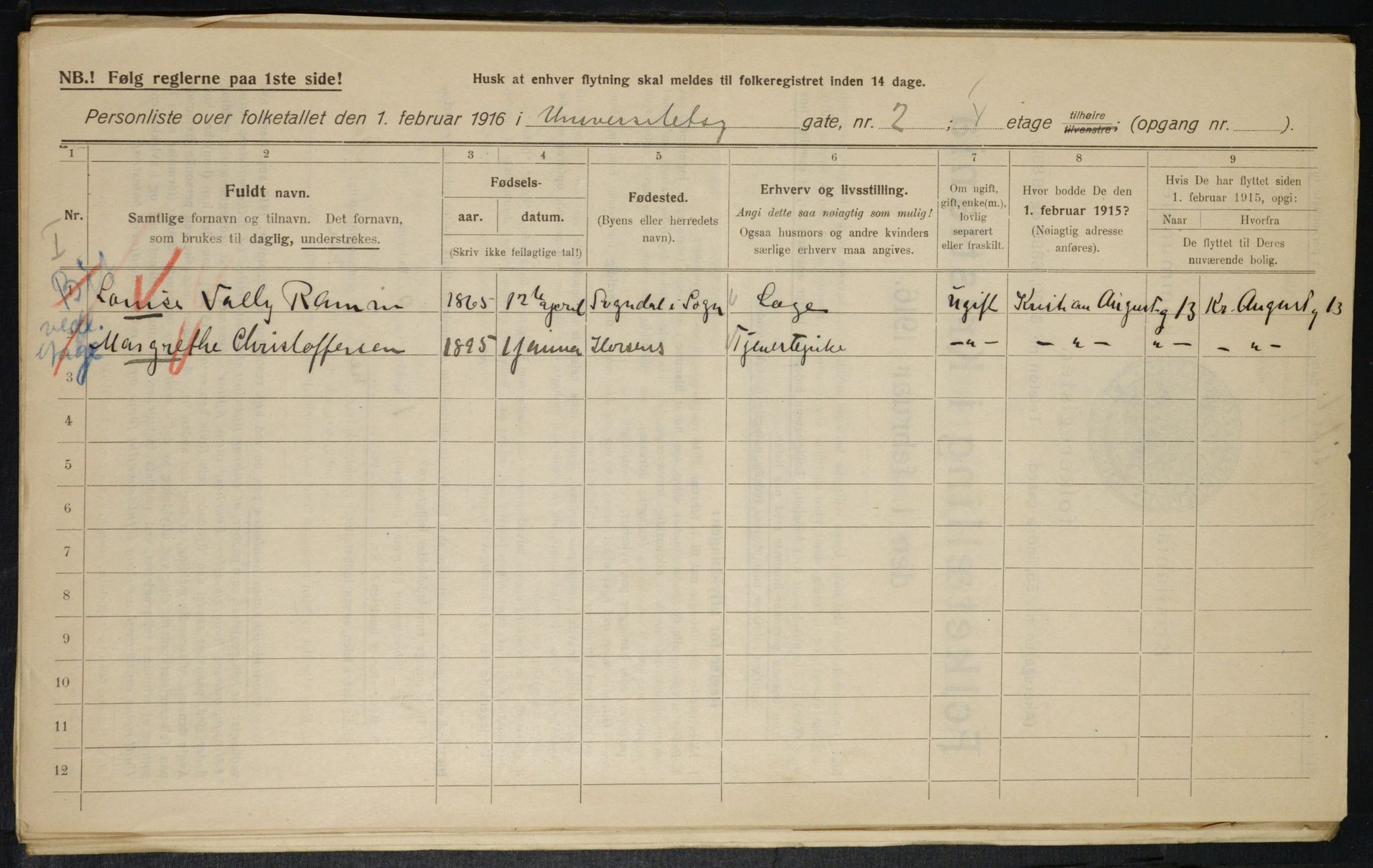 OBA, Municipal Census 1916 for Kristiania, 1916, p. 123663