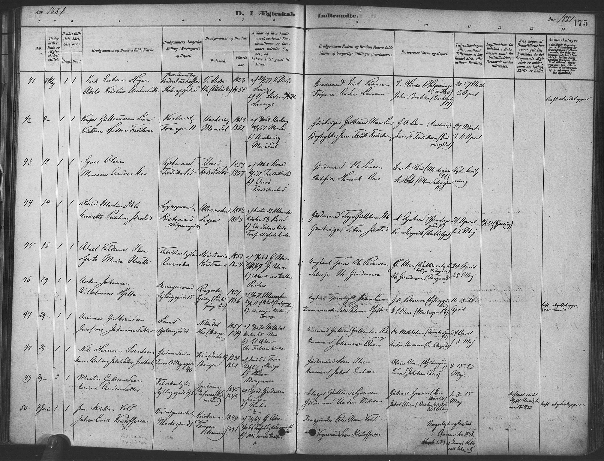 Paulus prestekontor Kirkebøker, SAO/A-10871/F/Fa/L0004: Parish register (official) no. 4, 1879-1891, p. 175