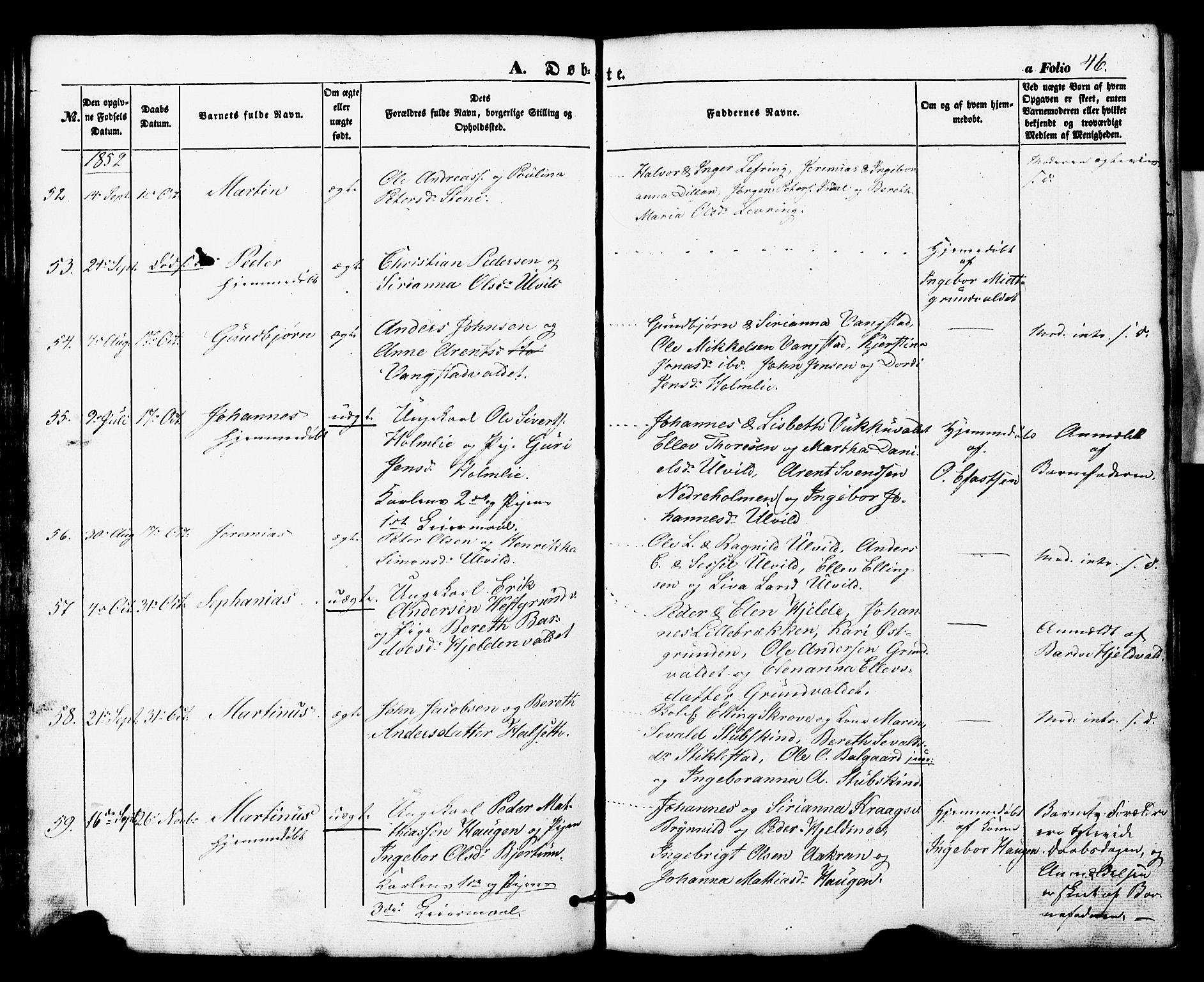 Ministerialprotokoller, klokkerbøker og fødselsregistre - Nord-Trøndelag, AV/SAT-A-1458/724/L0268: Parish register (copy) no. 724C04, 1846-1878, p. 46