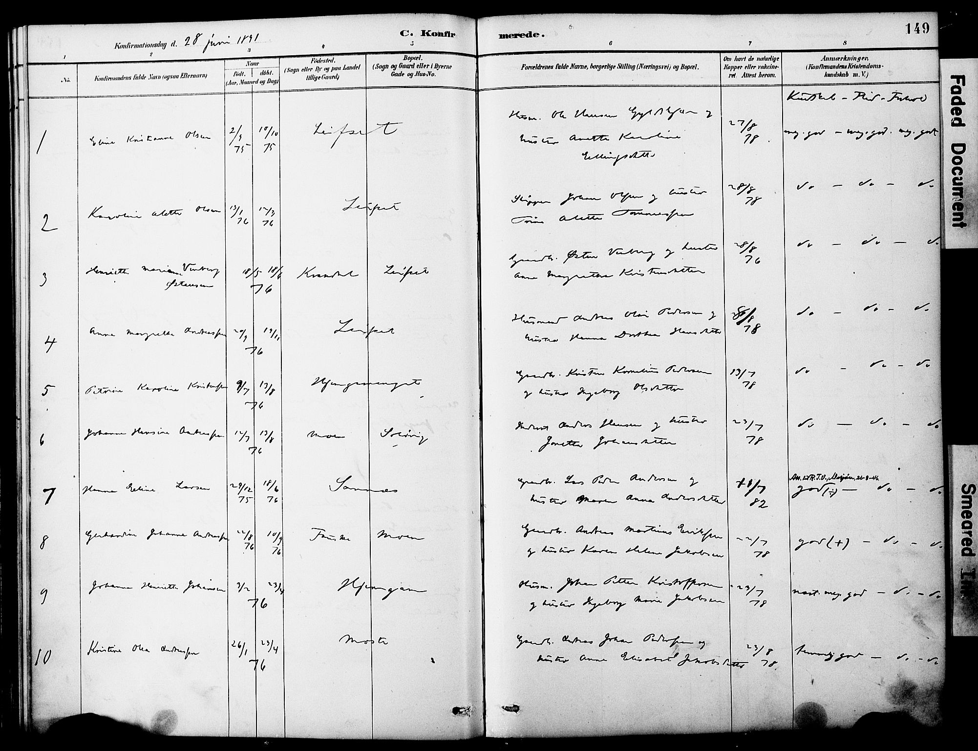 Ministerialprotokoller, klokkerbøker og fødselsregistre - Nordland, AV/SAT-A-1459/849/L0690: Parish register (official) no. 849A02, 1890-1897, p. 149