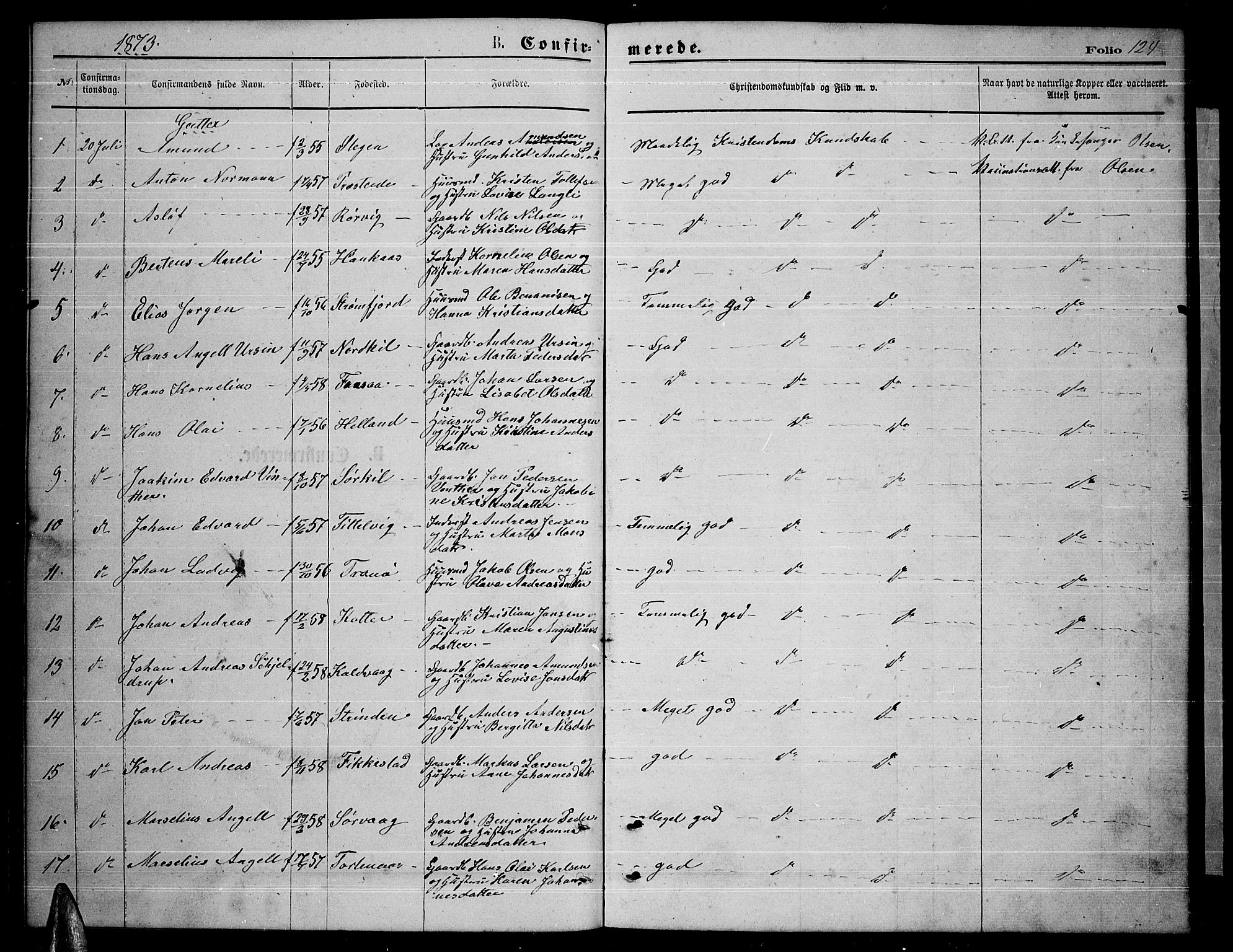 Ministerialprotokoller, klokkerbøker og fødselsregistre - Nordland, AV/SAT-A-1459/859/L0858: Parish register (copy) no. 859C04, 1873-1886, p. 124