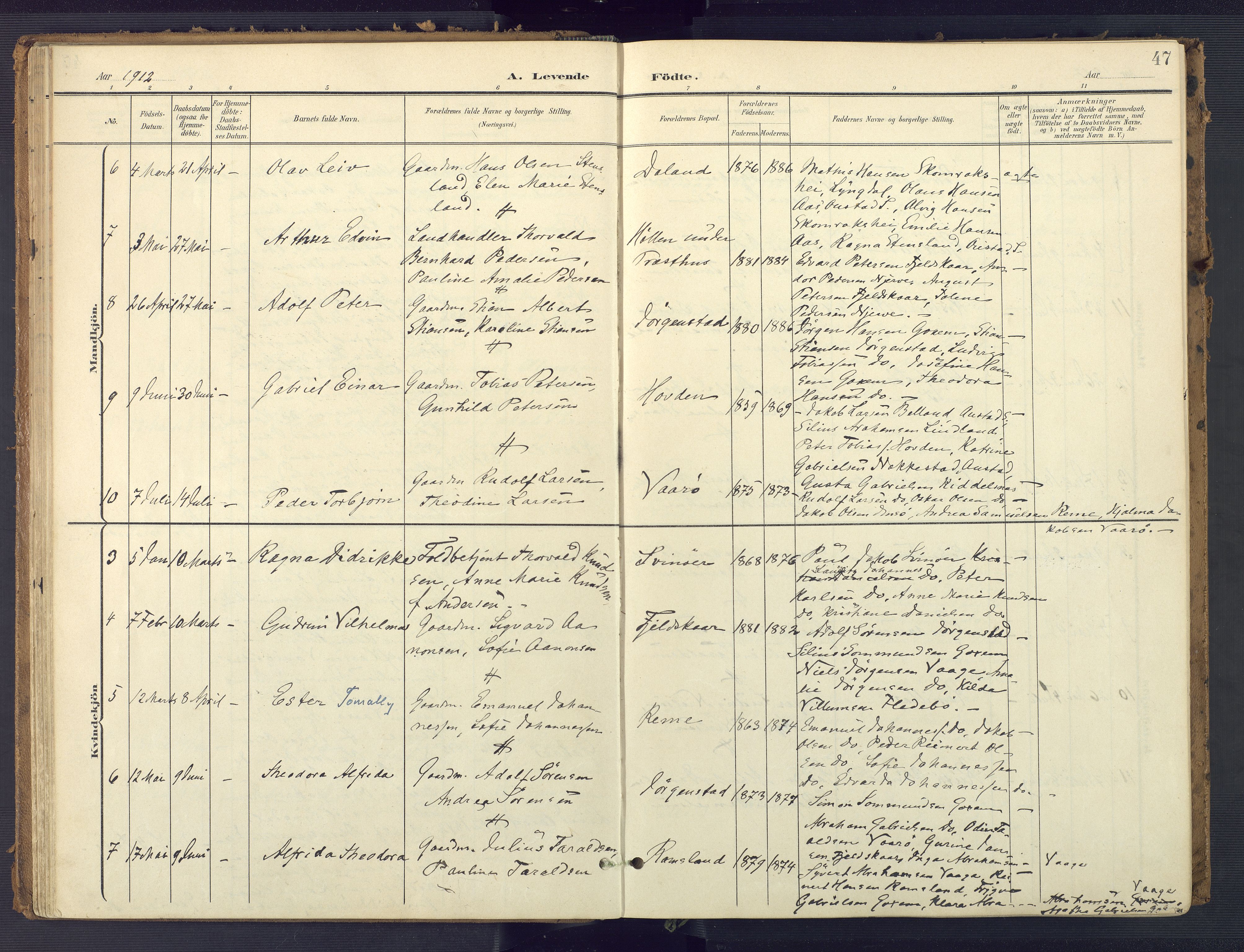 Sør-Audnedal sokneprestkontor, SAK/1111-0039/F/Fa/Faa/L0005: Parish register (official) no. A 5, 1900-1923, p. 47