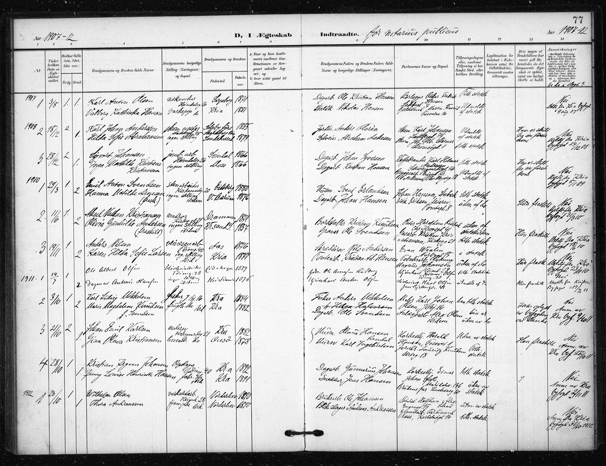 Tøyen prestekontor Kirkebøker, SAO/A-10167a/F/Fa/L0002: Parish register (official) no. 2, 1907-1916, p. 77