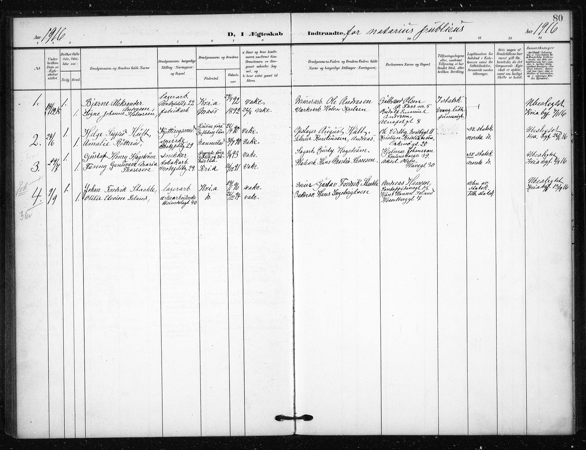 Tøyen prestekontor Kirkebøker, AV/SAO-A-10167a/F/Fa/L0002: Parish register (official) no. I 2, 1907-1916, p. 80