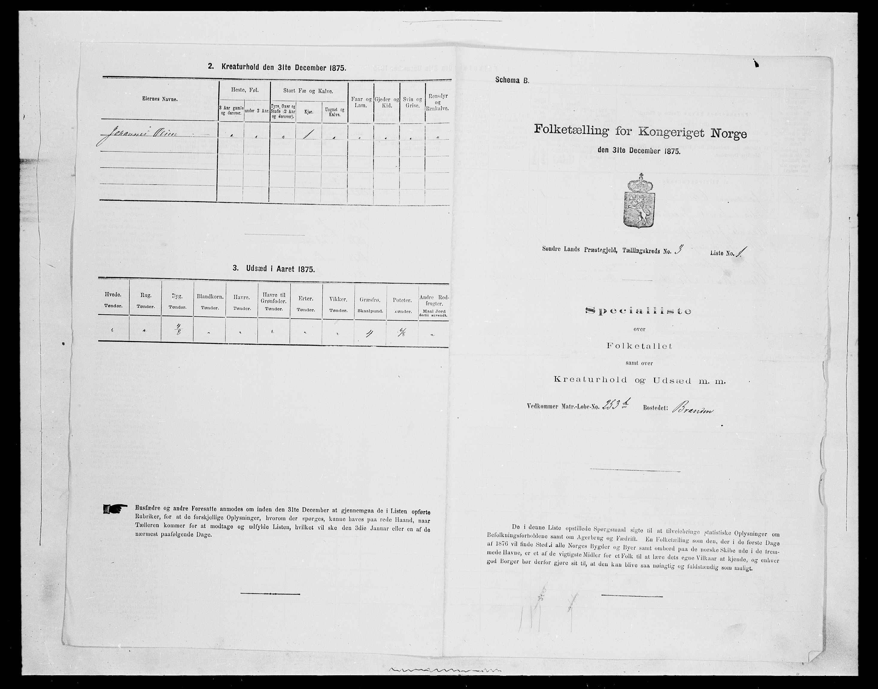 SAH, 1875 census for 0536P Søndre Land, 1875, p. 453